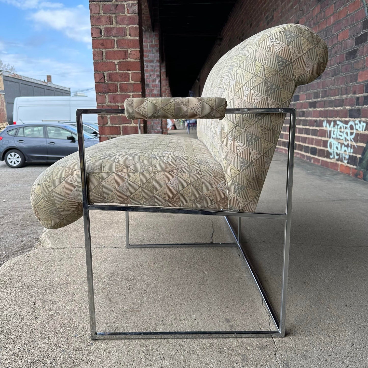 Mid Century Modern Milo Baughman Chrome Base Loveseat