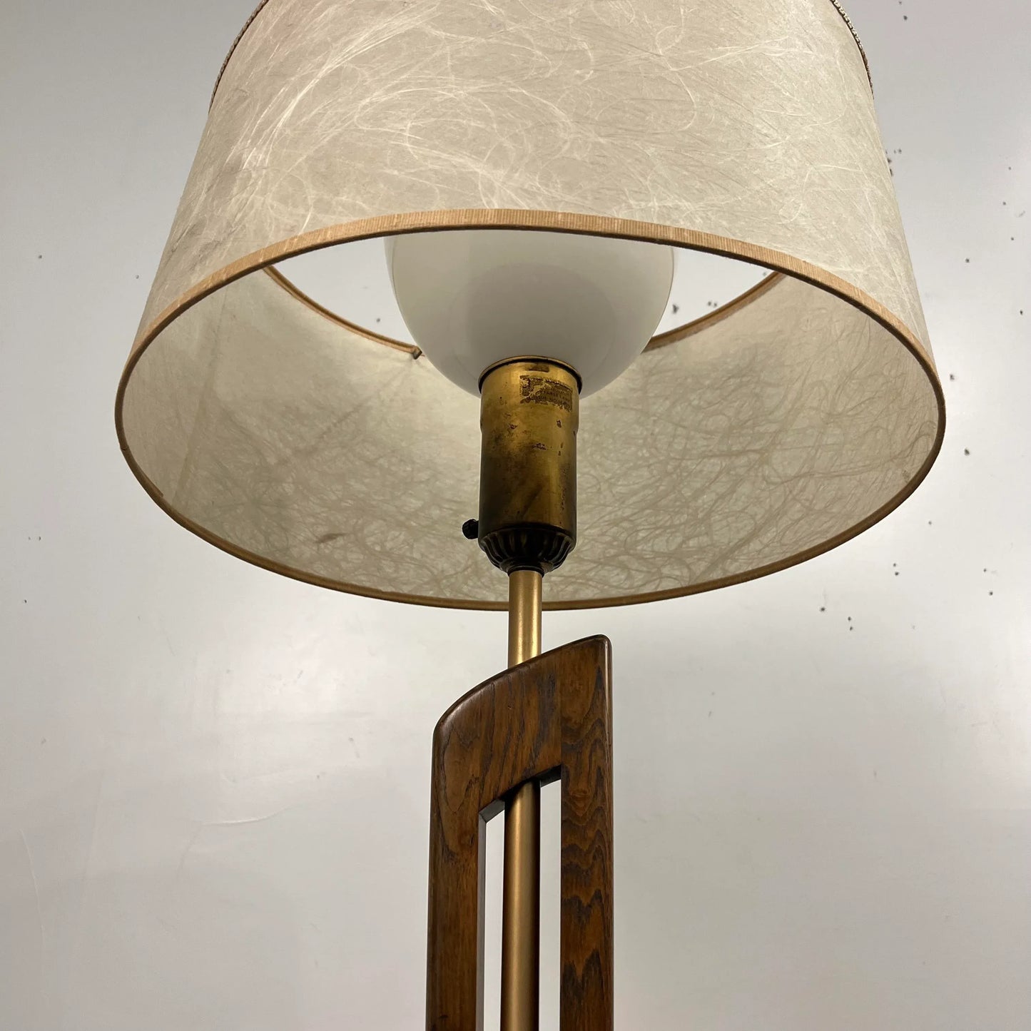 Mid Century Modern Wooden and Brass Floor Lamp