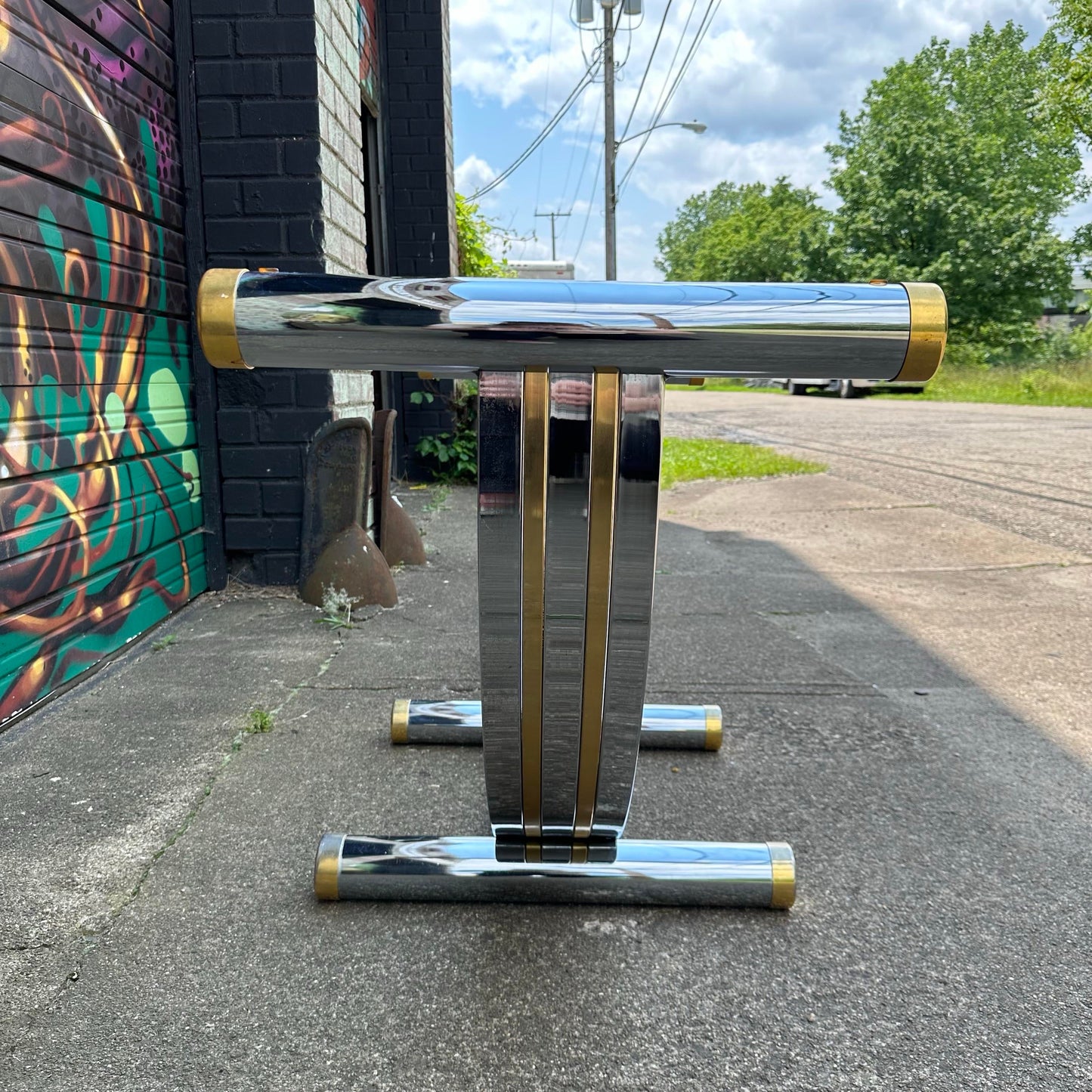 Romeo Rega Harp Shaped Chrome and Brass Dining Table