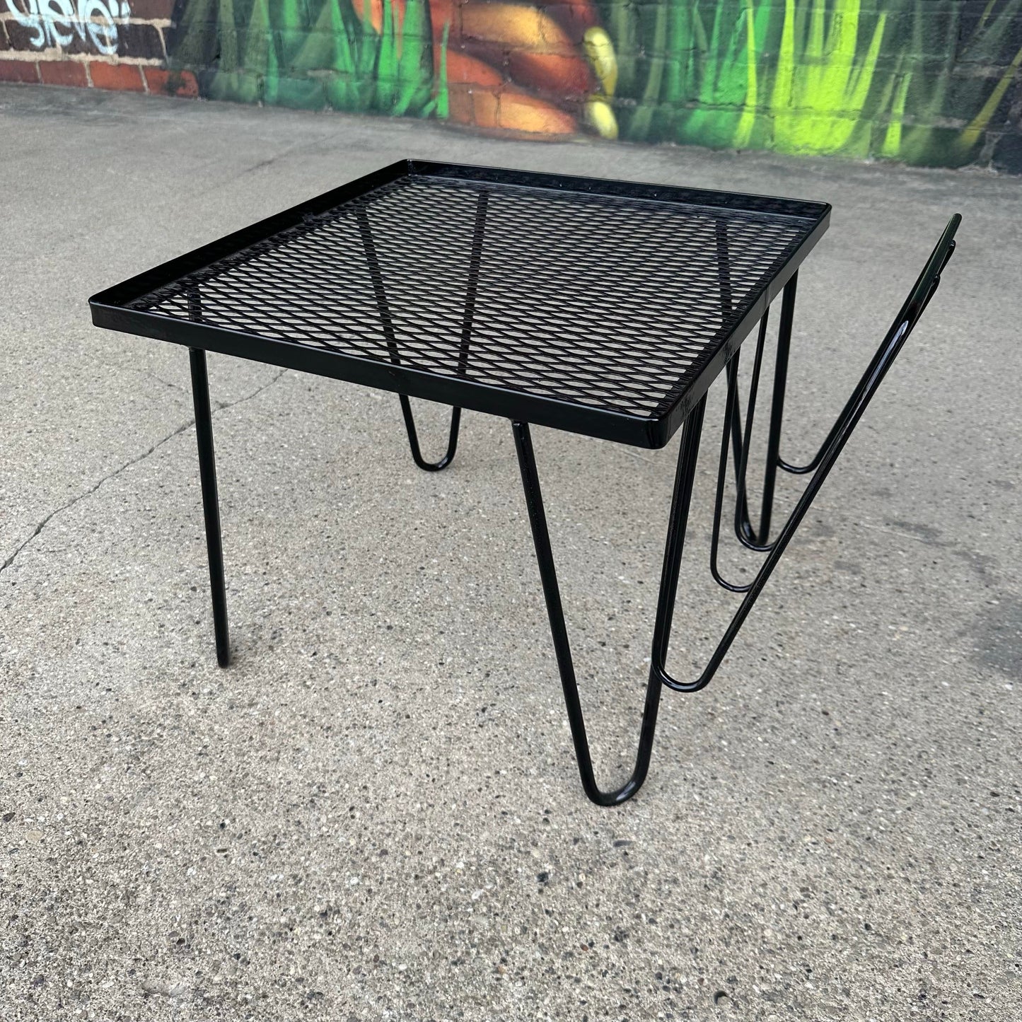 Reupholstered and Powder Coated Hairpin Leg Magazine Rack Ottoman