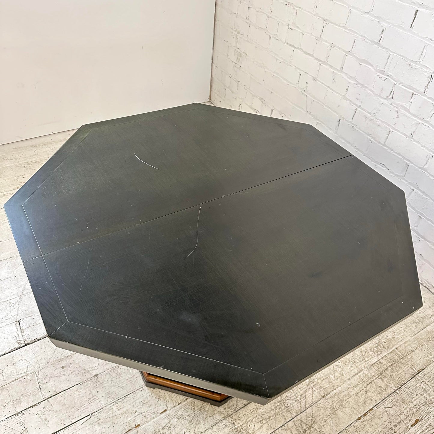 Baker Dining Table 3 Leaves Has a Dark Stain With a Hint of Green