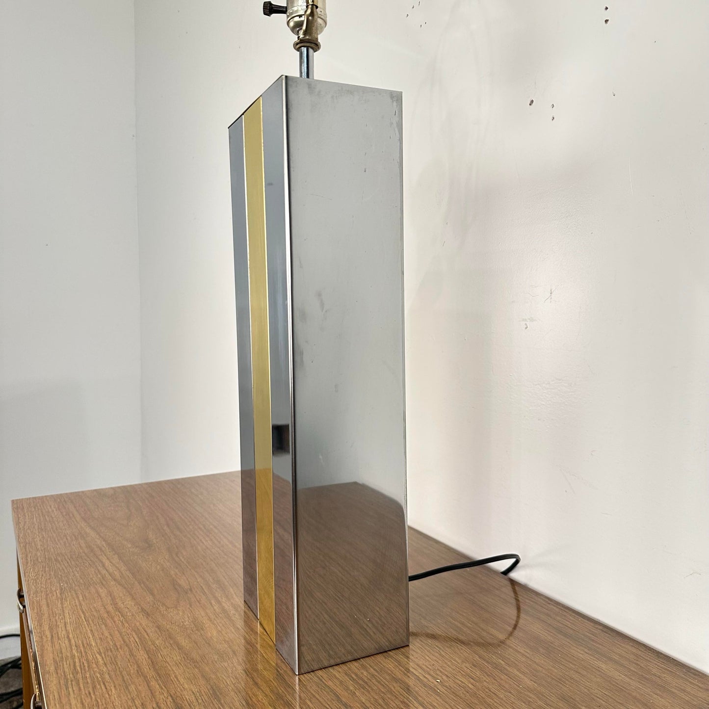 Mid Century Modern Robert Sonneman Chrome and Brass Table Lamp Style of Paul Evans
