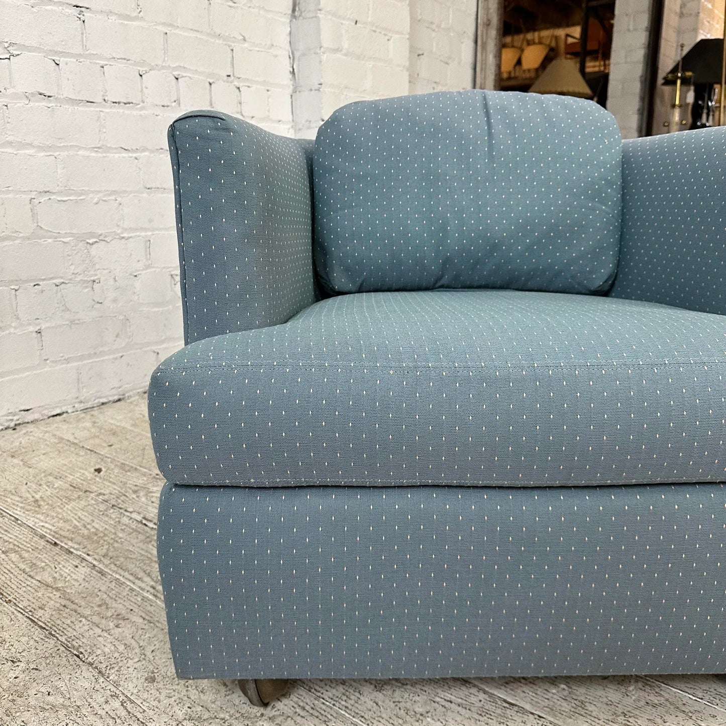 Pair of Drexel Blue Barrel Back Chairs on Casters