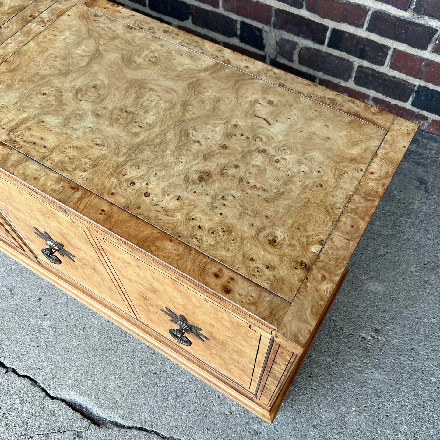 Large Refinished Burlwood Mastercraft Credenza Brass Hardware