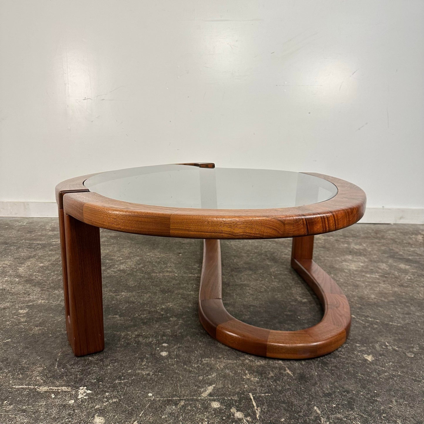 Biomorphic Walnut and Glass Studio Coffee Table by Ben Mack