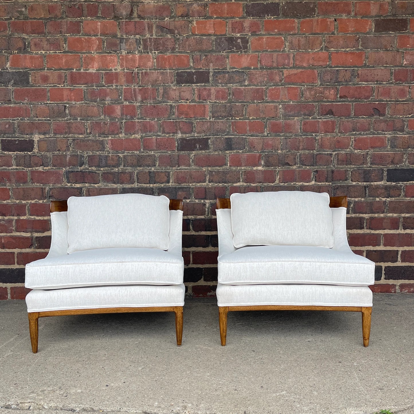 Tomlinson Sophisticate Slipper Chairs Refinished and Reupholstered in Crypton Fabric