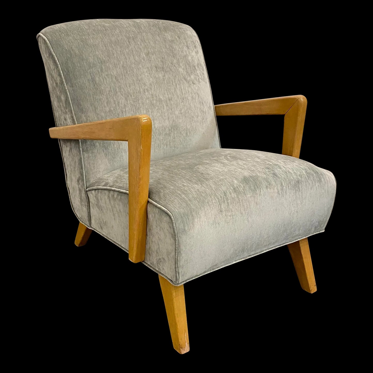 Mid 20th Century Reupholstered Arm Chairs in Teal Velvet