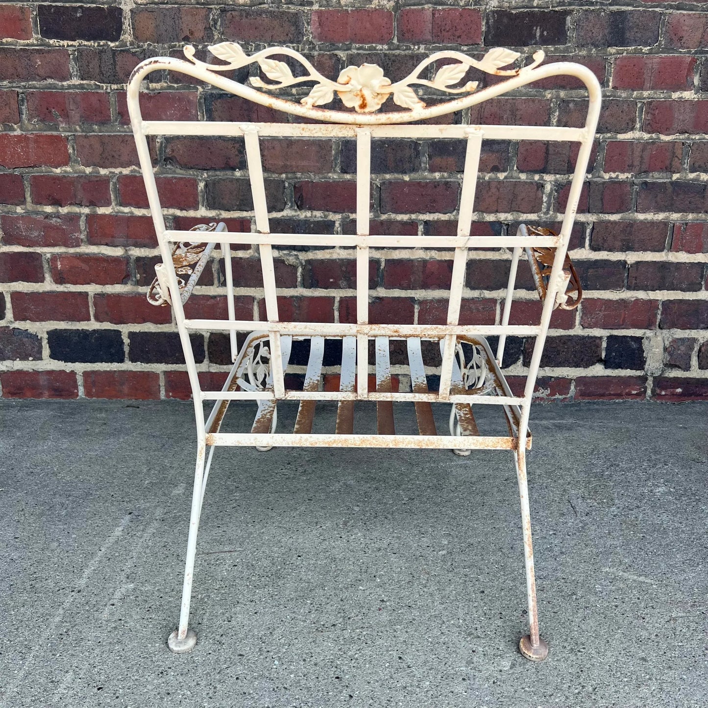 1950s Woodard Lounge Chair and Ottoman Chantilly Rose Pattern Wrought Iron Chair & Ottoman, Attributed