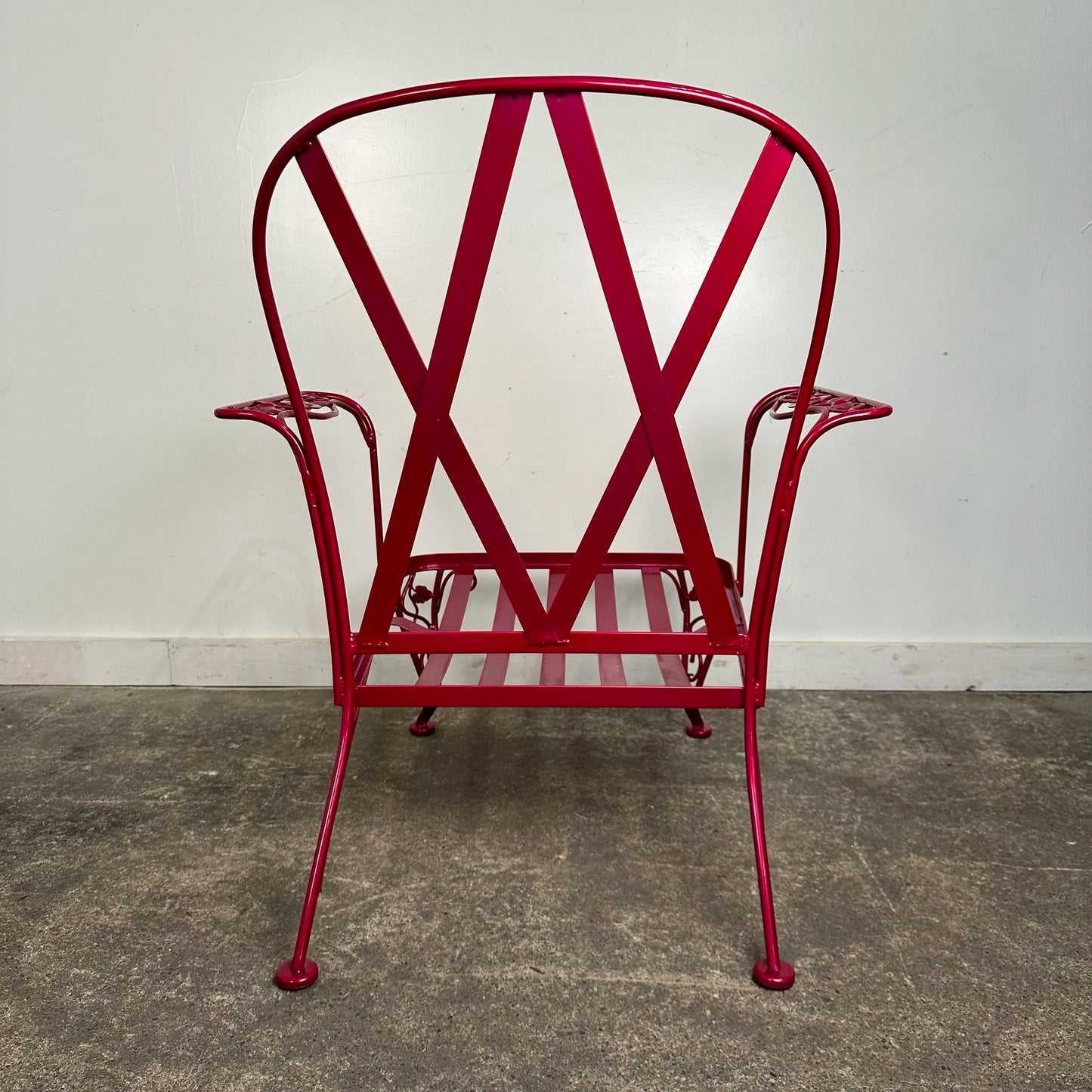 Newly Powder Coated Woodard Chantilly Rose Wrought Iron Outdoor Lounge Chair