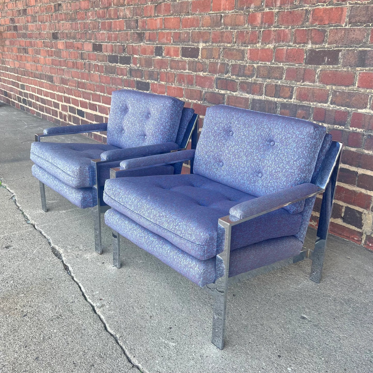 Pair of 80s Cy Mann Chrome Based Club Chairs Milo Baughman Style