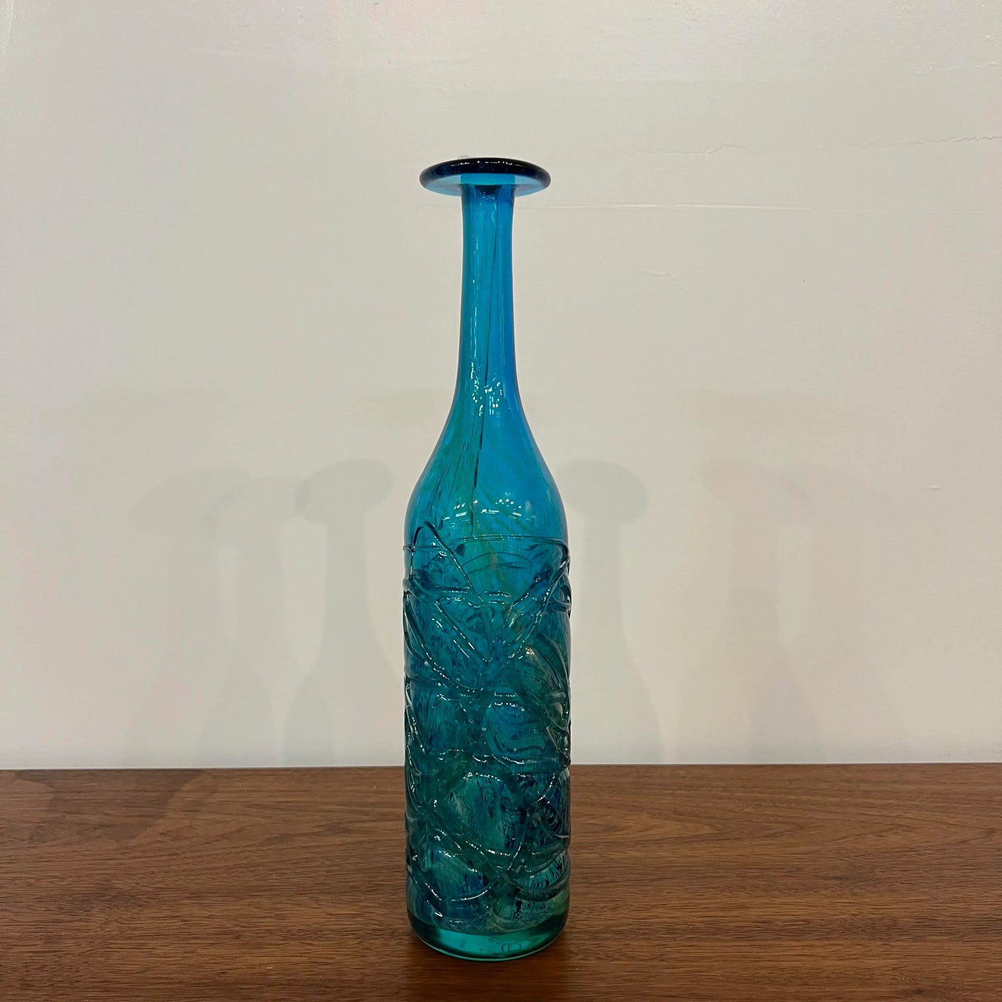 Mdina Ming Blue and Green Art Glass Bottle Vase