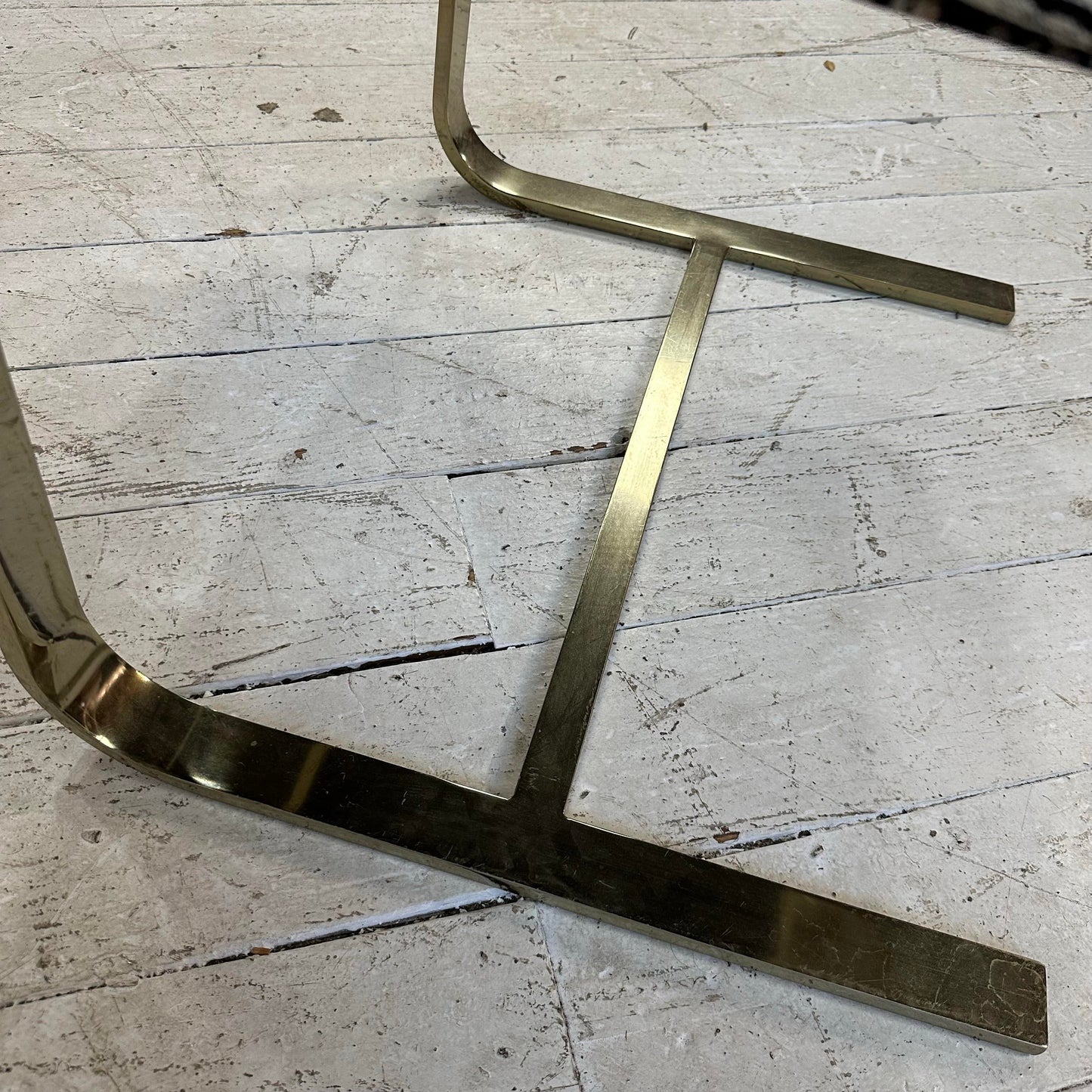 Glass and Brass Dining Set With Four Chairs Knoll Style Flat Bar Milo Baughman