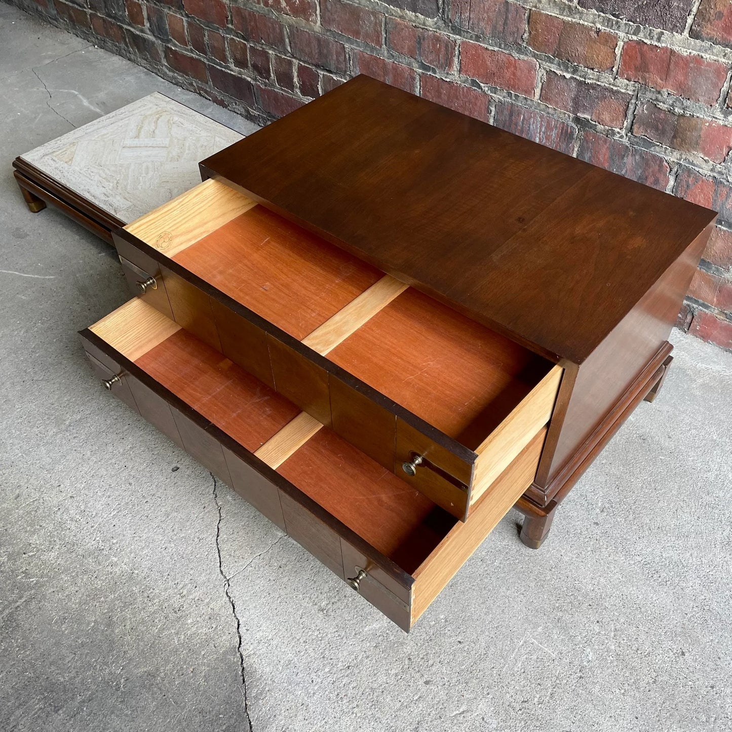 Johnson Furniture Mid-Century Modern Chest of Drawers with Marble Table