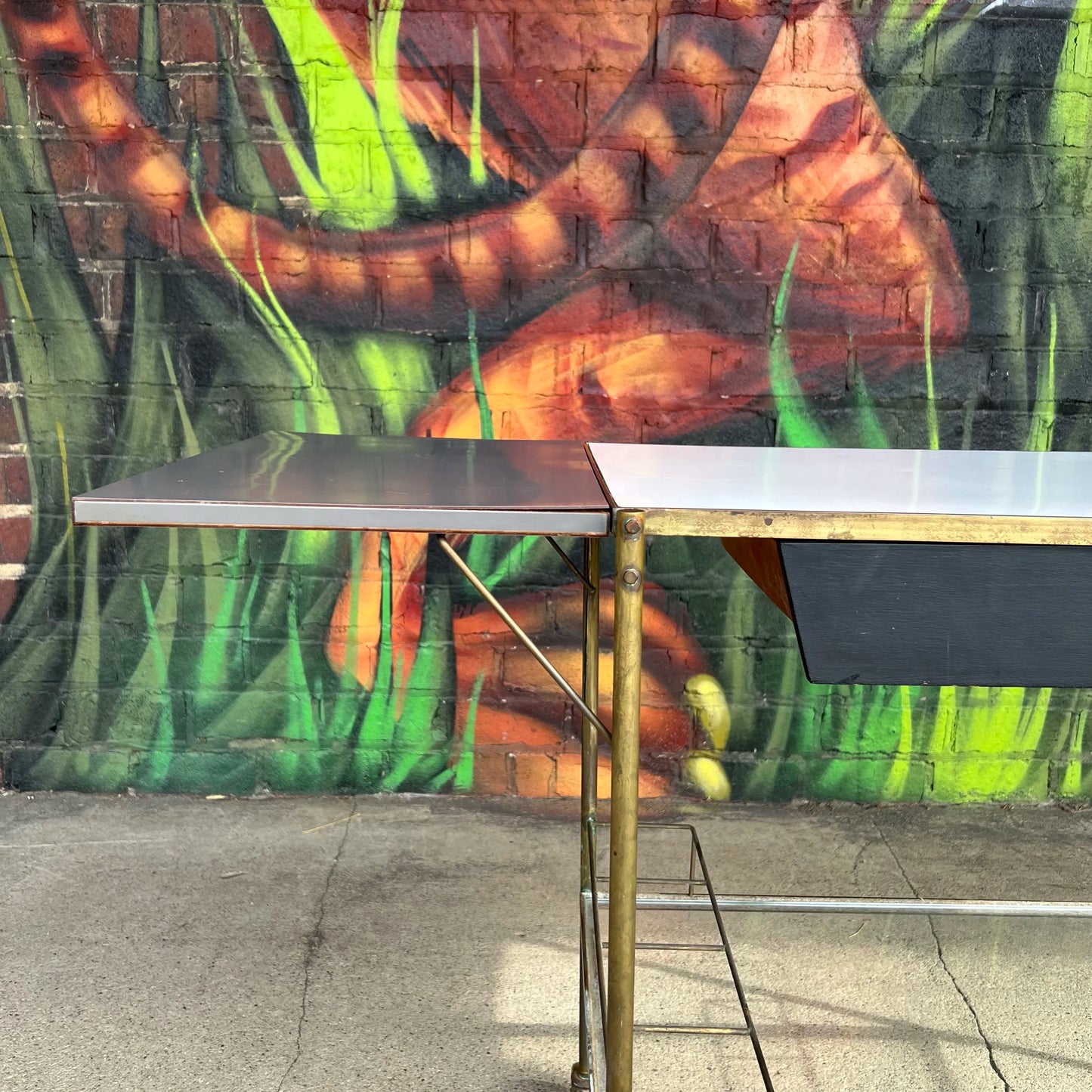 Mid Century Modern Brass and Glass Bar Cart Possible Harvey Probber