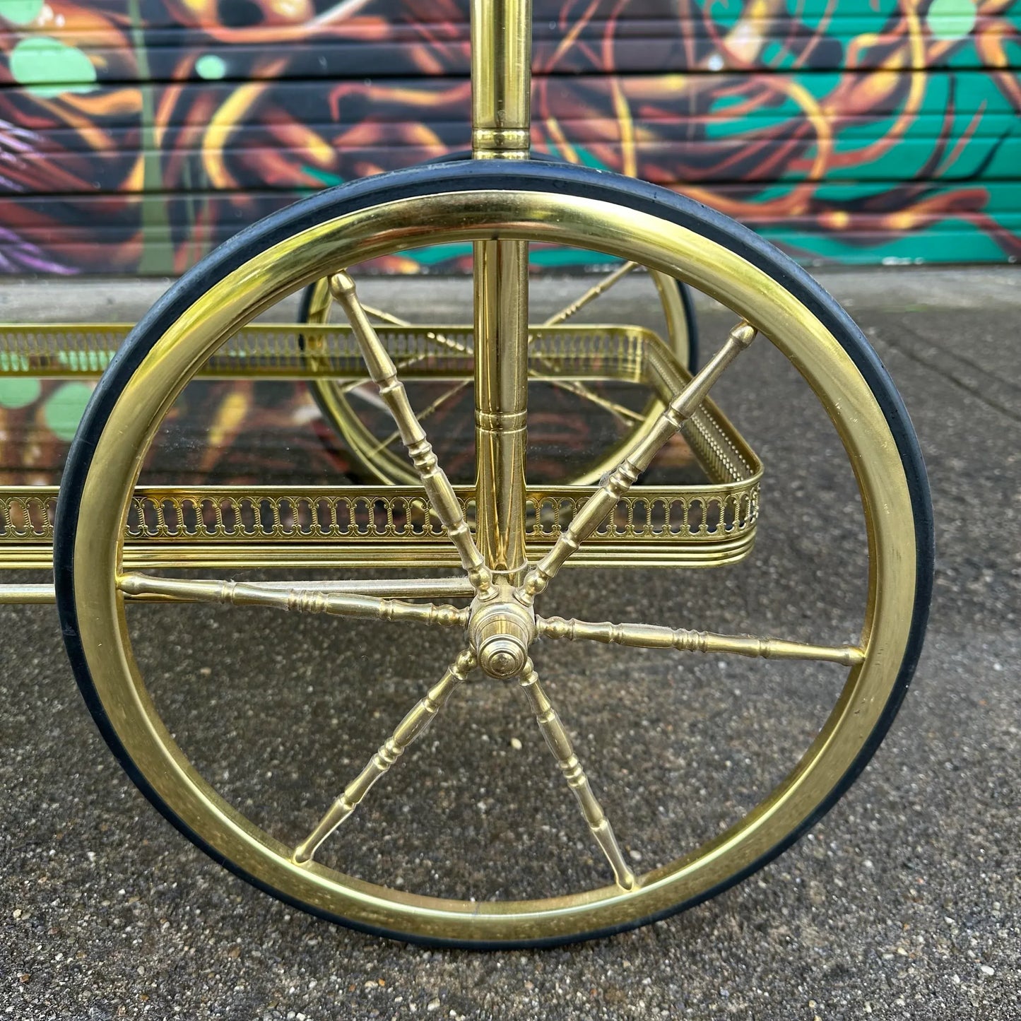 Maison Jansen Style Two Tiered Brass Bar Cart Hollywood Regency
