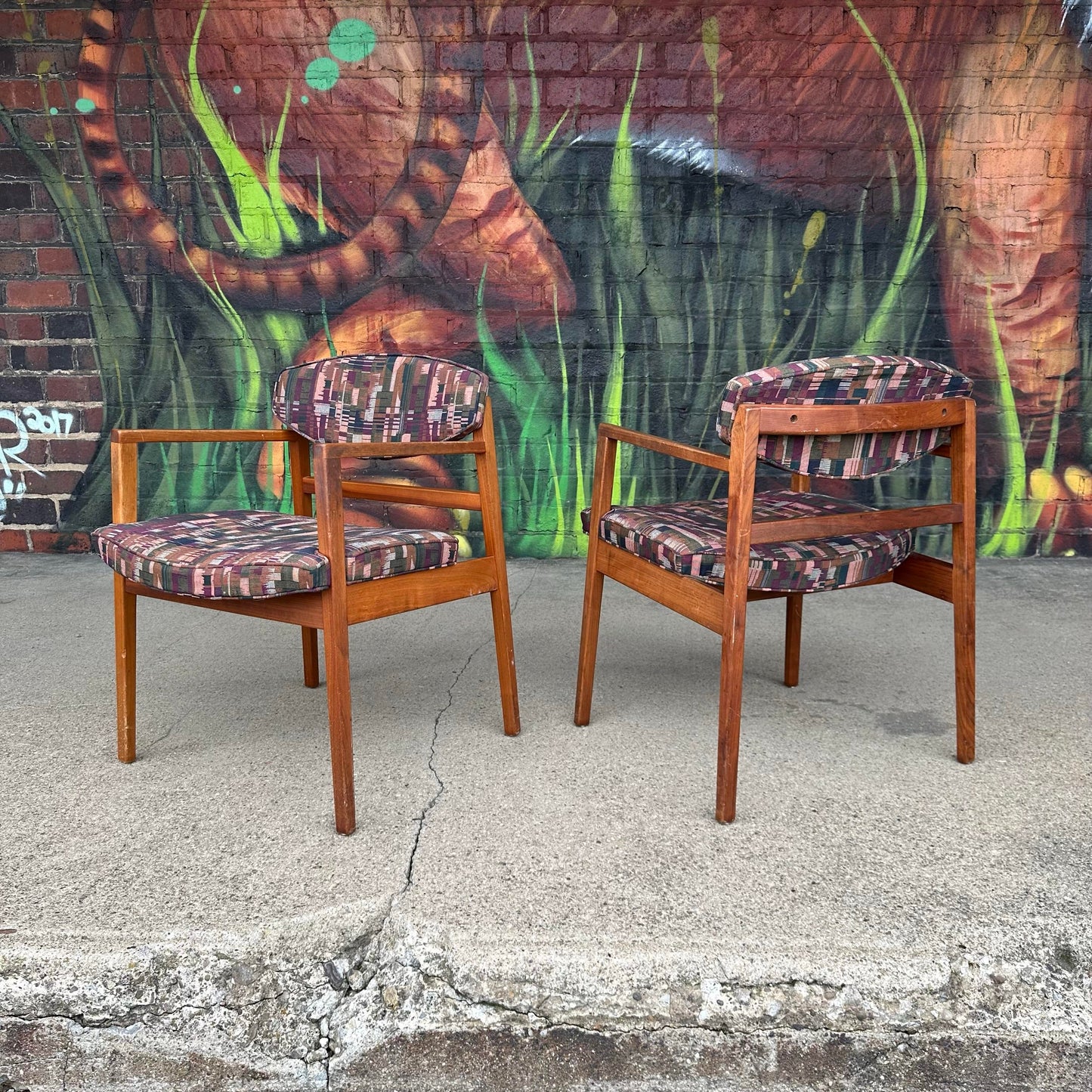 Pair of George Nelson Walnut Arm Chairs