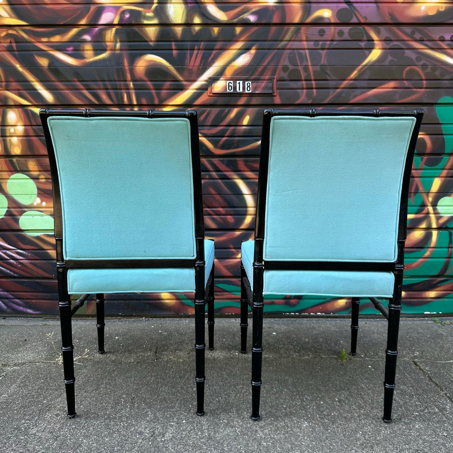 Set of 6 Faux Bamboo Dining Chairs Mid-Century Modern