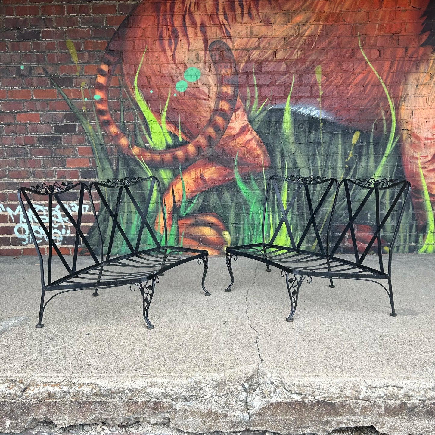 Mid 20th Century Woodard Chantilly Rose Wrought Iron Outdoor Sectional Sofa, Attributed