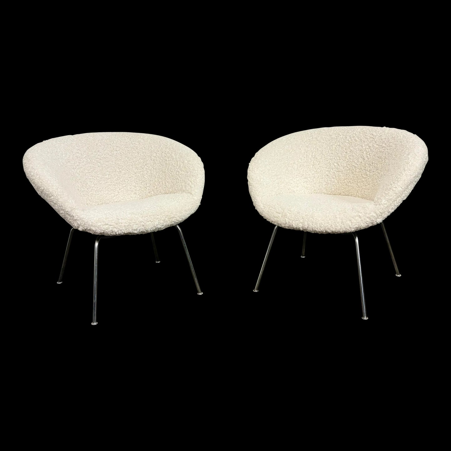 Pair of Arne Jacobsen Pot Chairs Reupholstered in Faux White Shearling