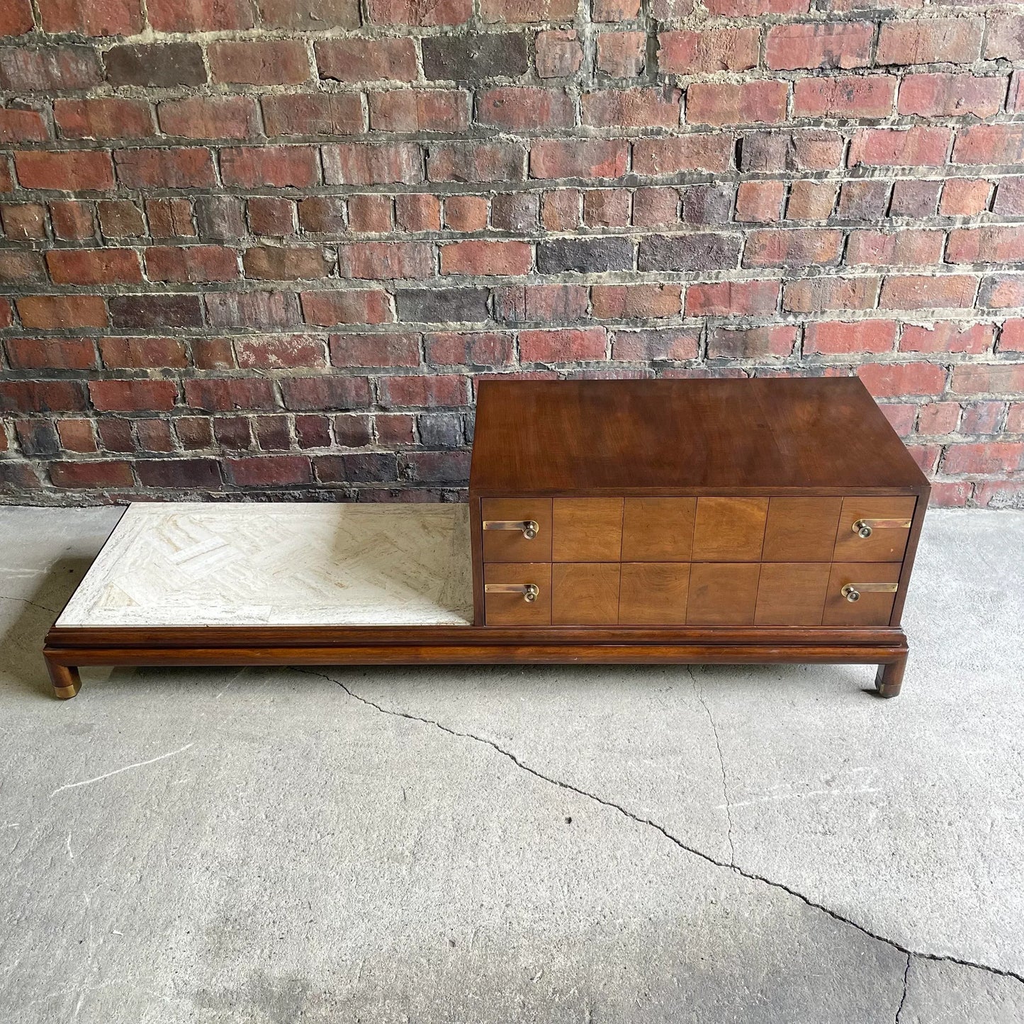 Johnson Furniture Mid-Century Modern Chest of Drawers with Marble Table