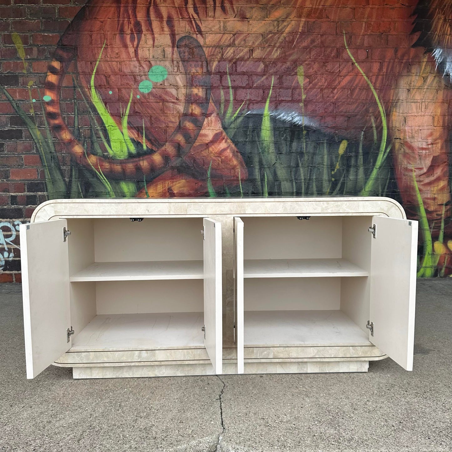 Maitland-Smith Tessellated Marble and Brass Petite Postmodern Credenza