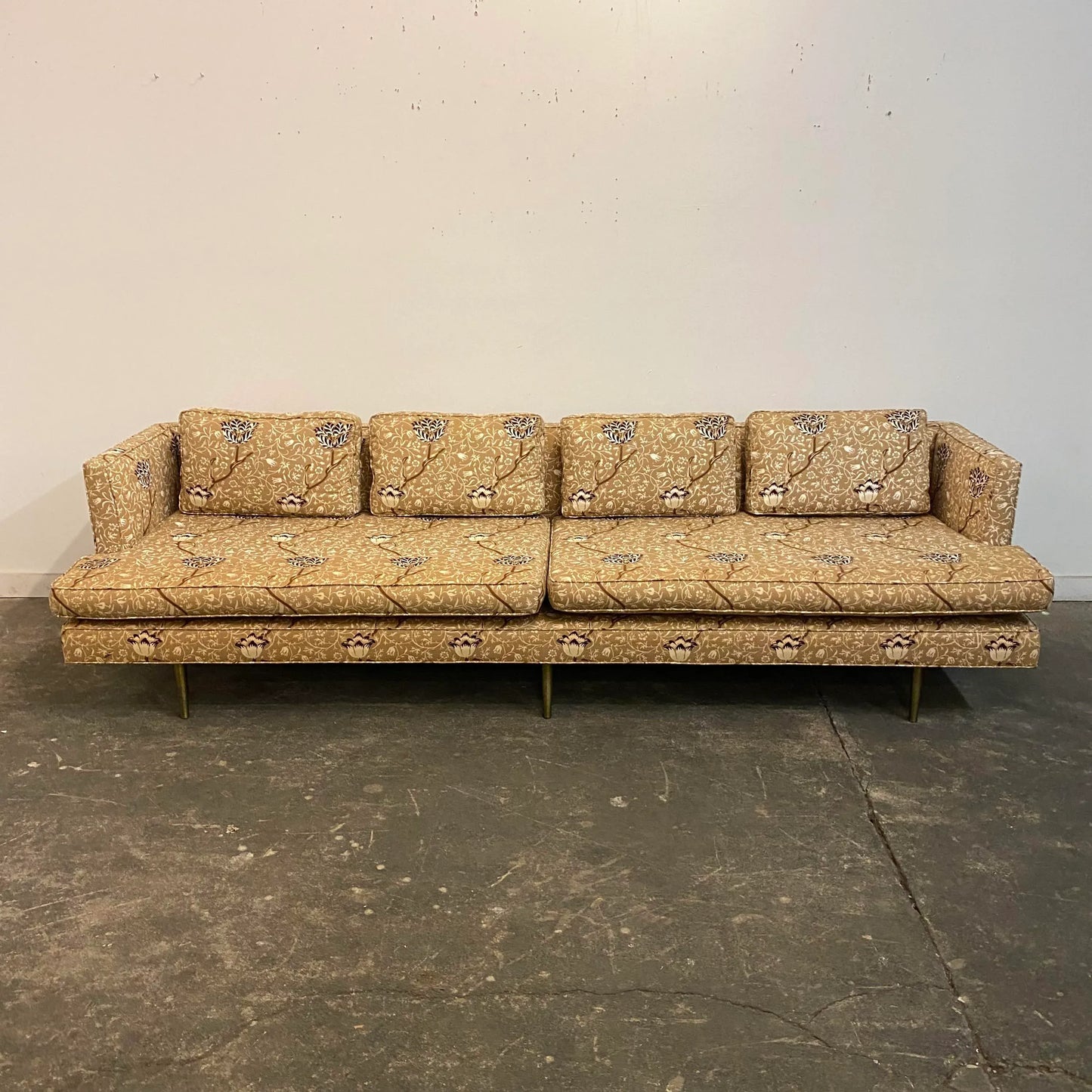 Mid Century Modern Edward Wormley for Dunbar Sofa Recovered in William Morris Fabric Brass Legs