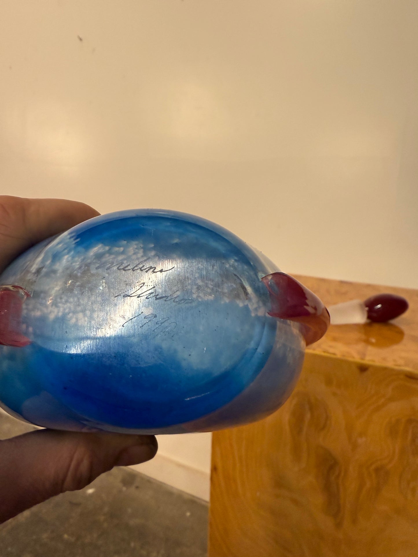 1993 Fineline Studios by Kerry Feldman Handblown Glass Decanter With Face