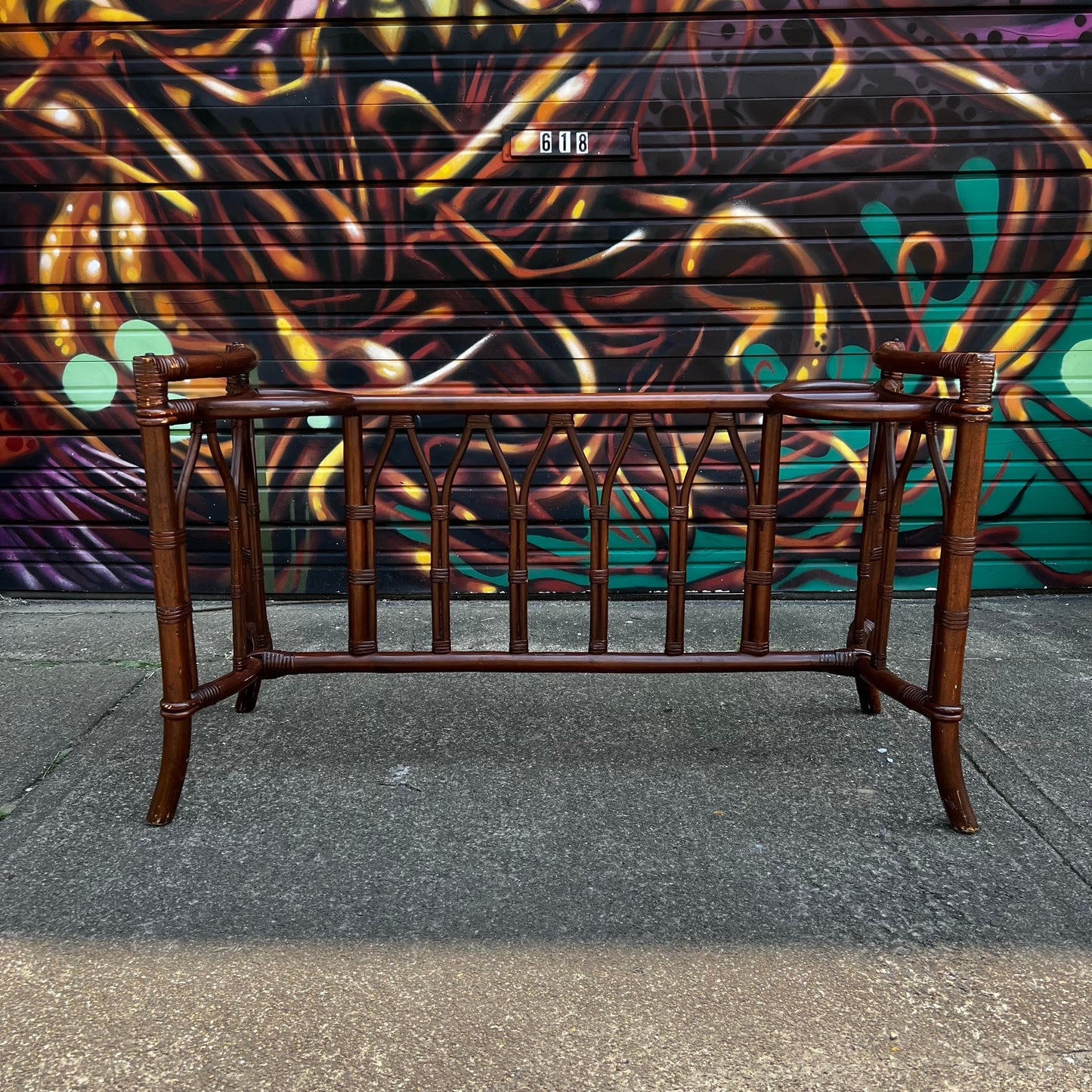 1970s Bamboo Rattan and Glass Console Table