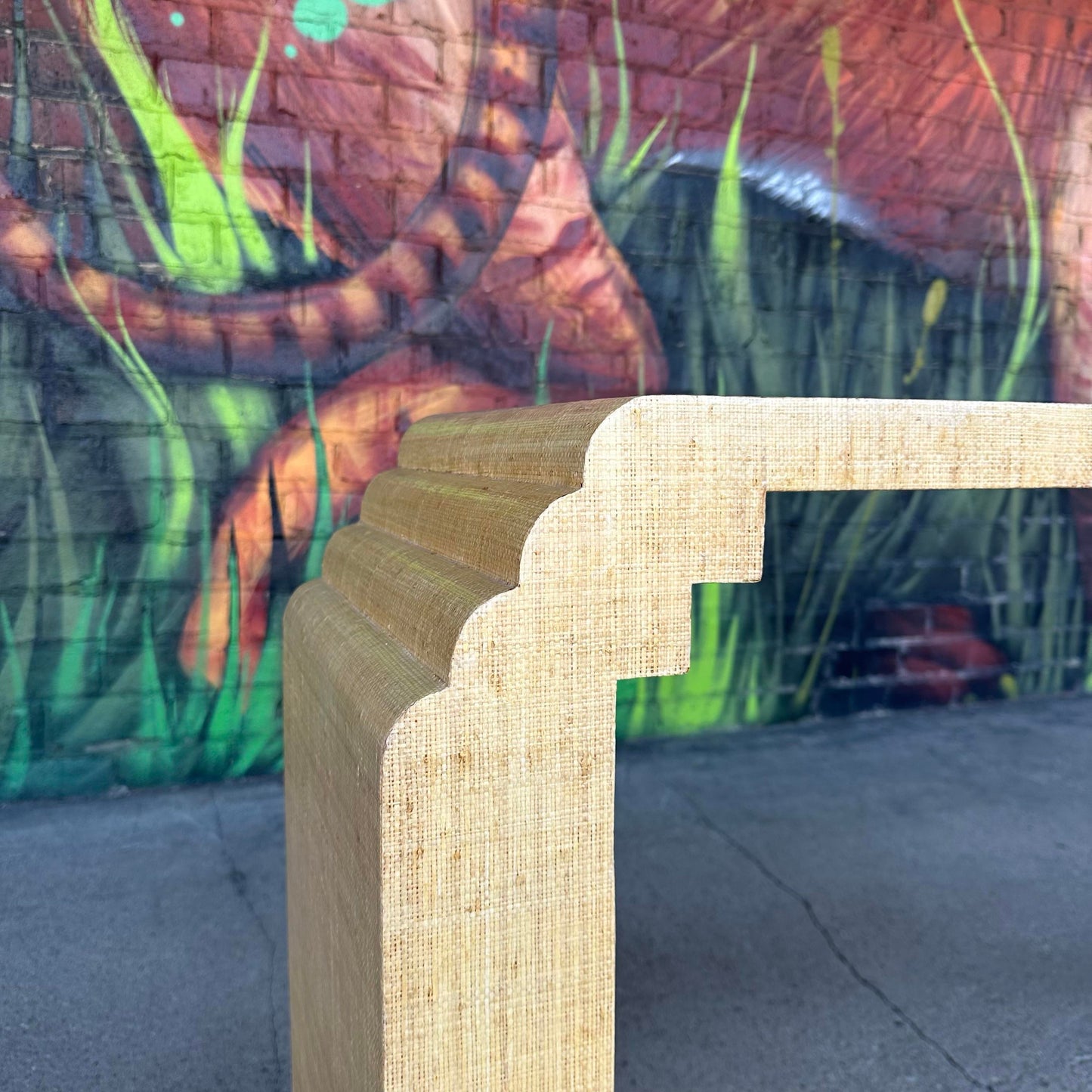 Post Modern Grass Cloth Sofa Console Table