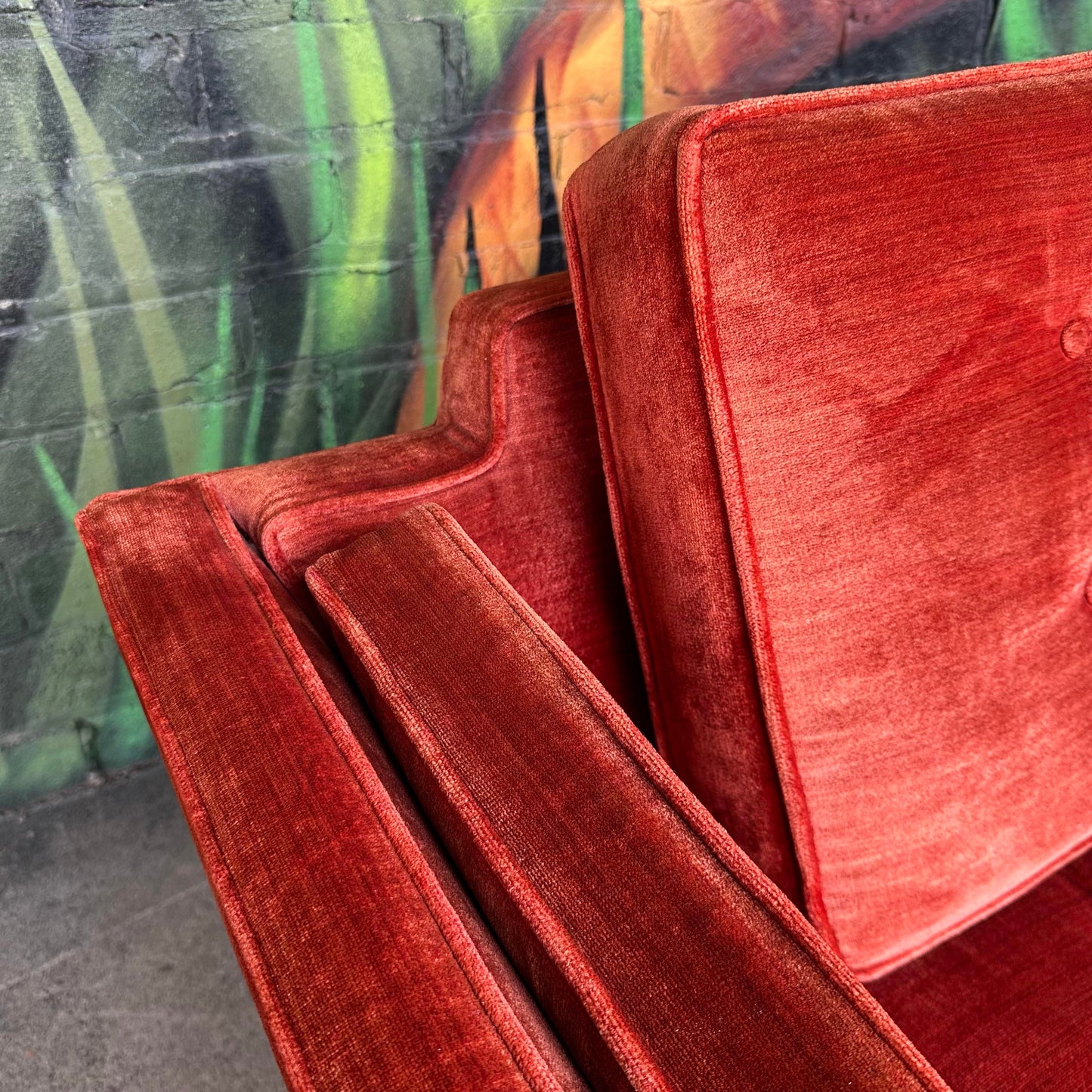 Directional Mid Century Full Size Velvet Sofa Flared Arms