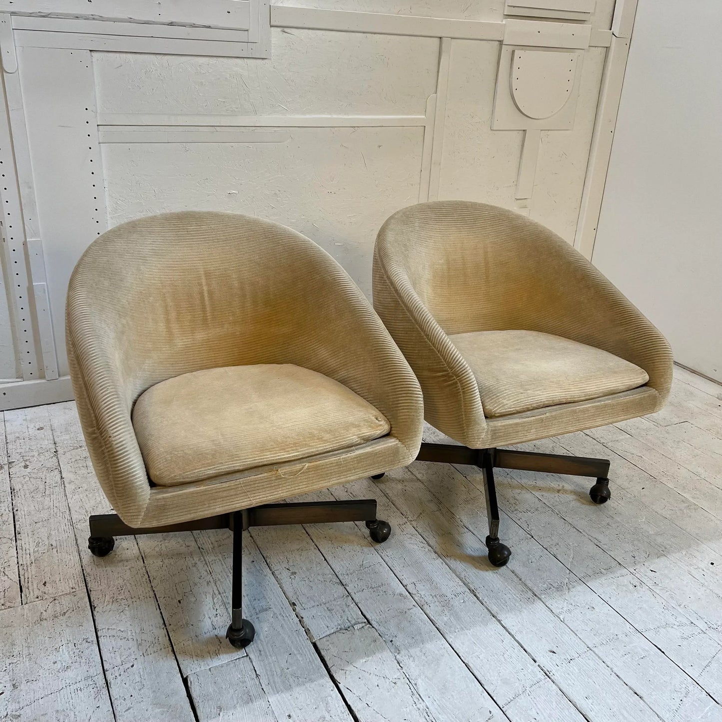 Pair of George Kasparian Cream Office Chairs Swivel Tilt