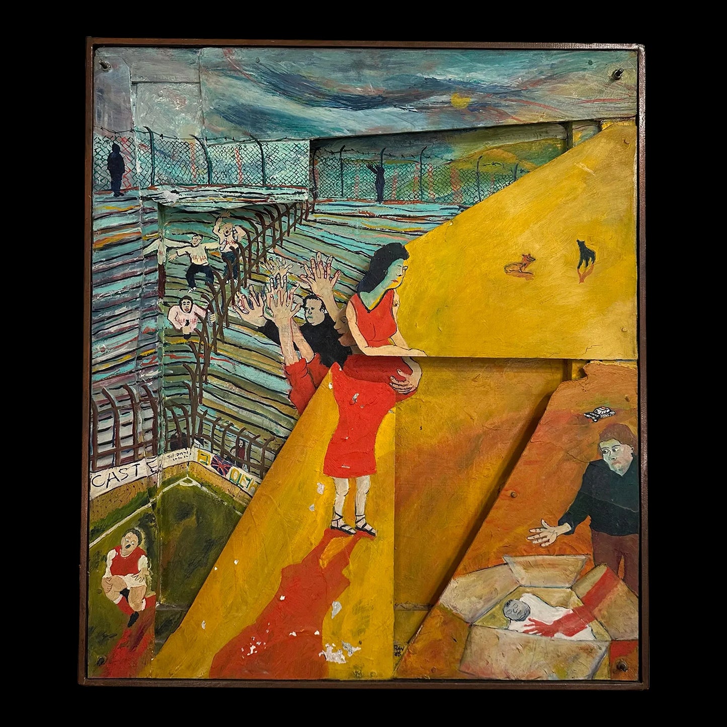 R W Multi Dimensional Modernist Surreal Painting Assemblage Figures