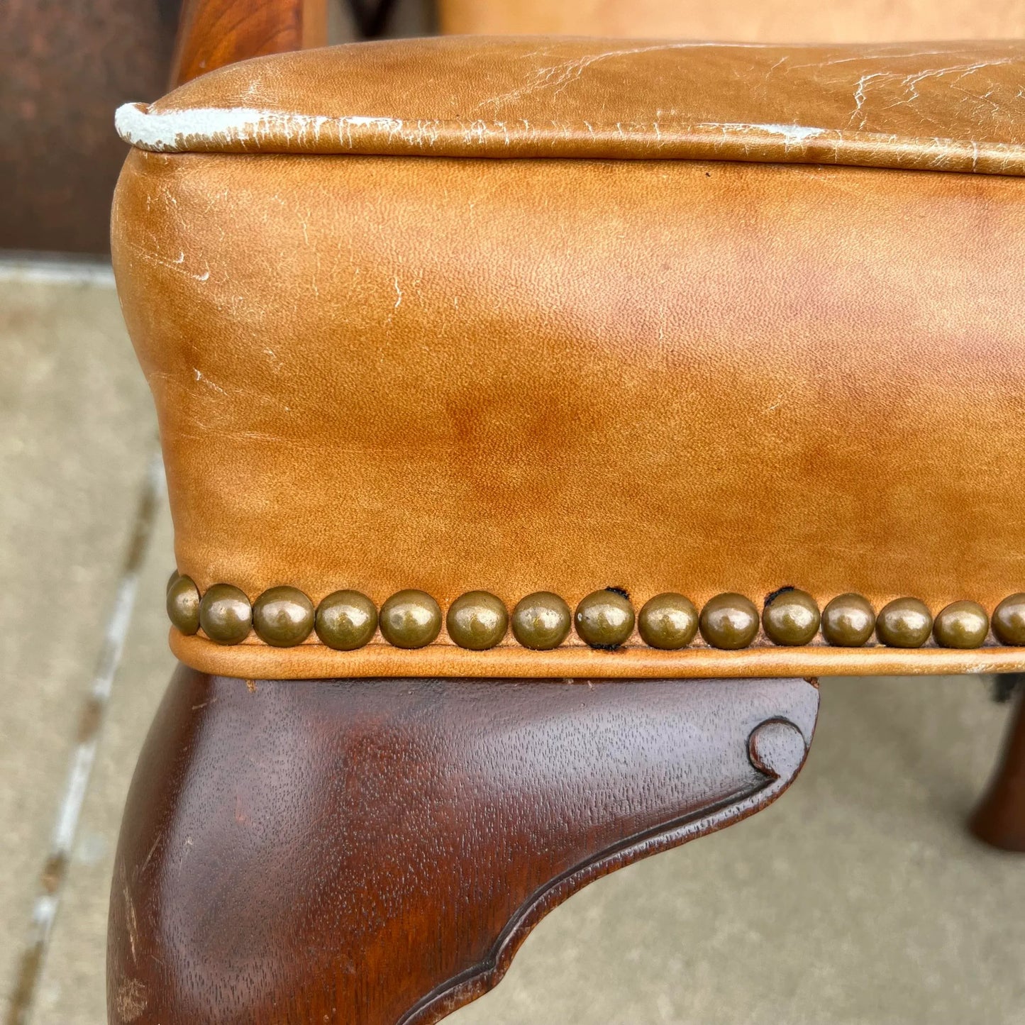 10 Antique Leather and Wood Arm Chairs Dining Conference Desk