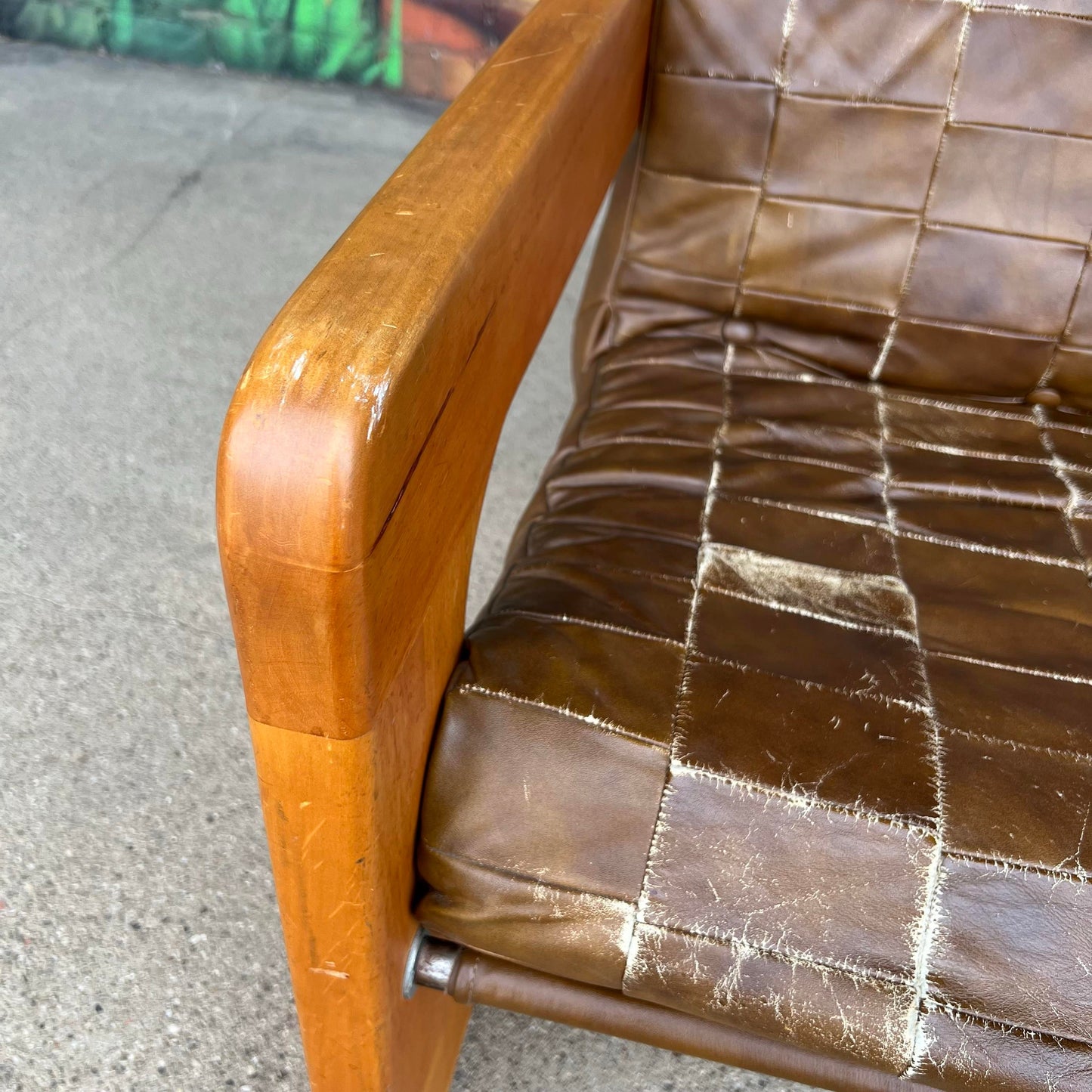 Brown Checkerboard Leather Arm Chair in the Style of Lou Hodges