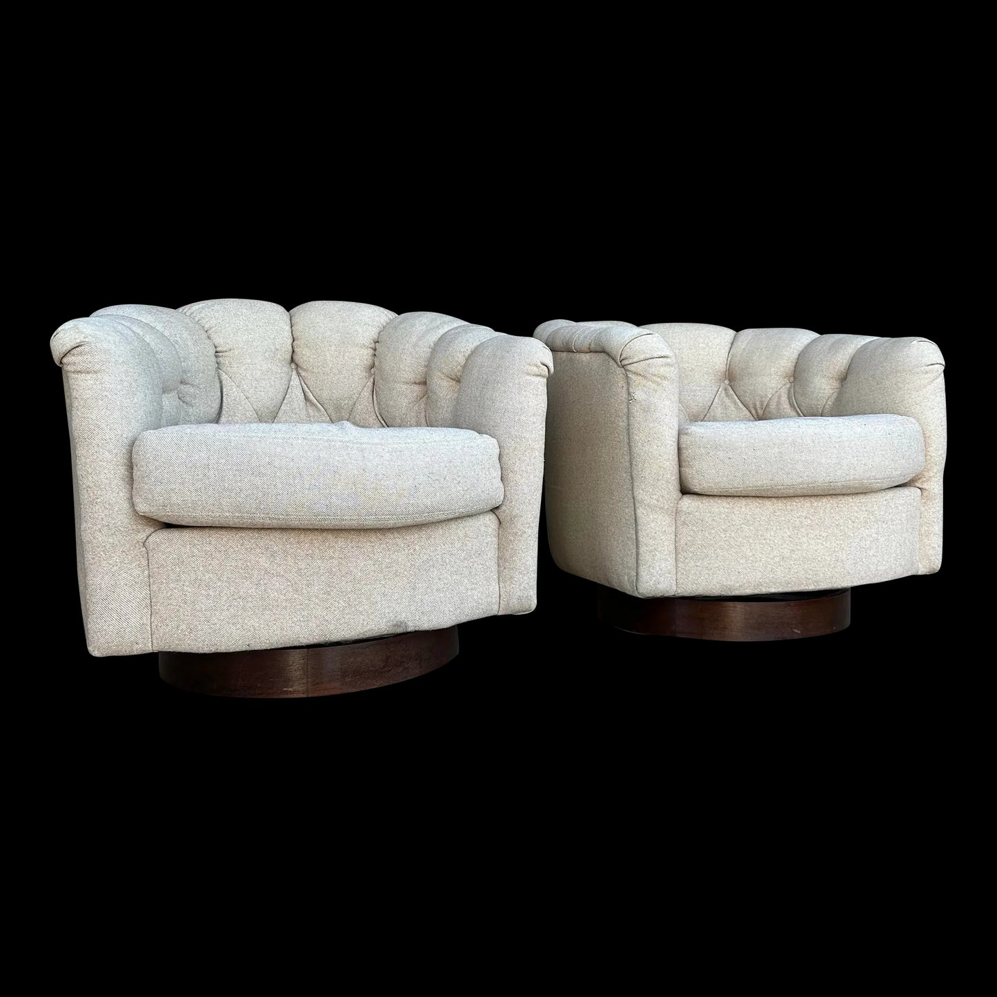 Pair of Milo Baughman Tuffted Swivel Chairs