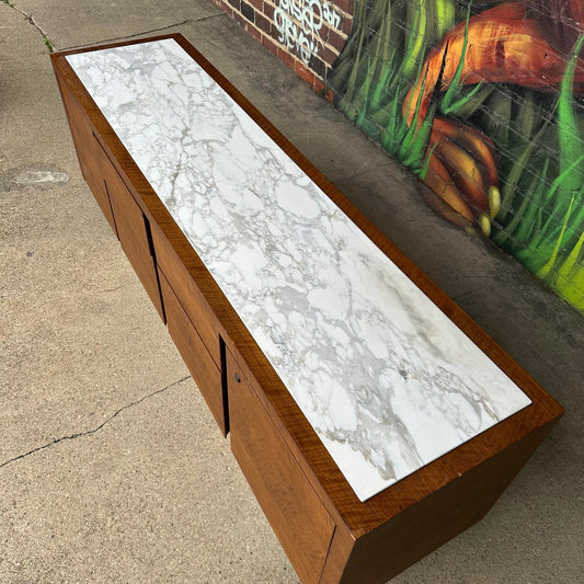 Mid Century Modern Helikon Walnut Chrome and Marble Credenza
