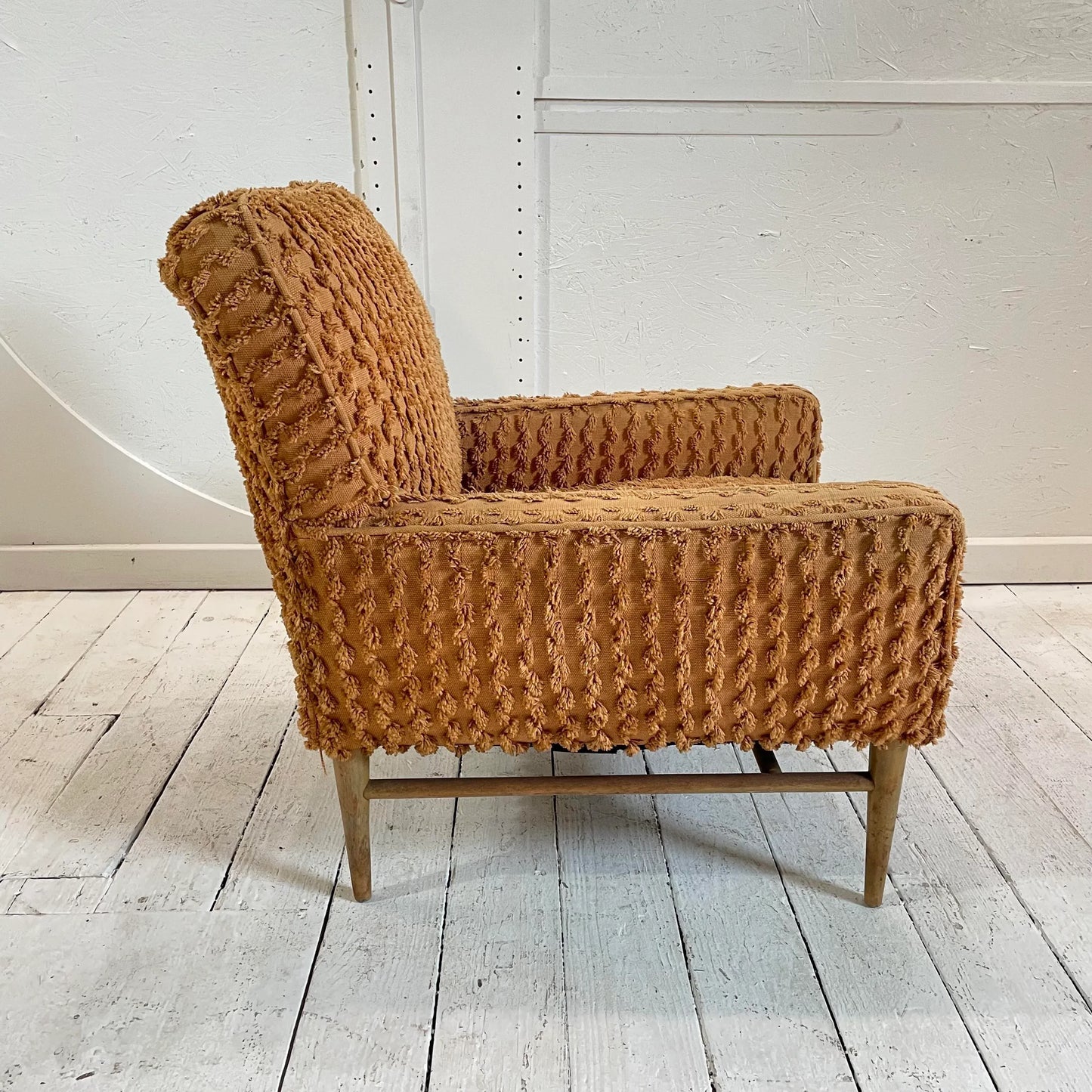 Mid 20th Century Paul McCobb Orange Textured Fabric Arm Chair, Unmarked