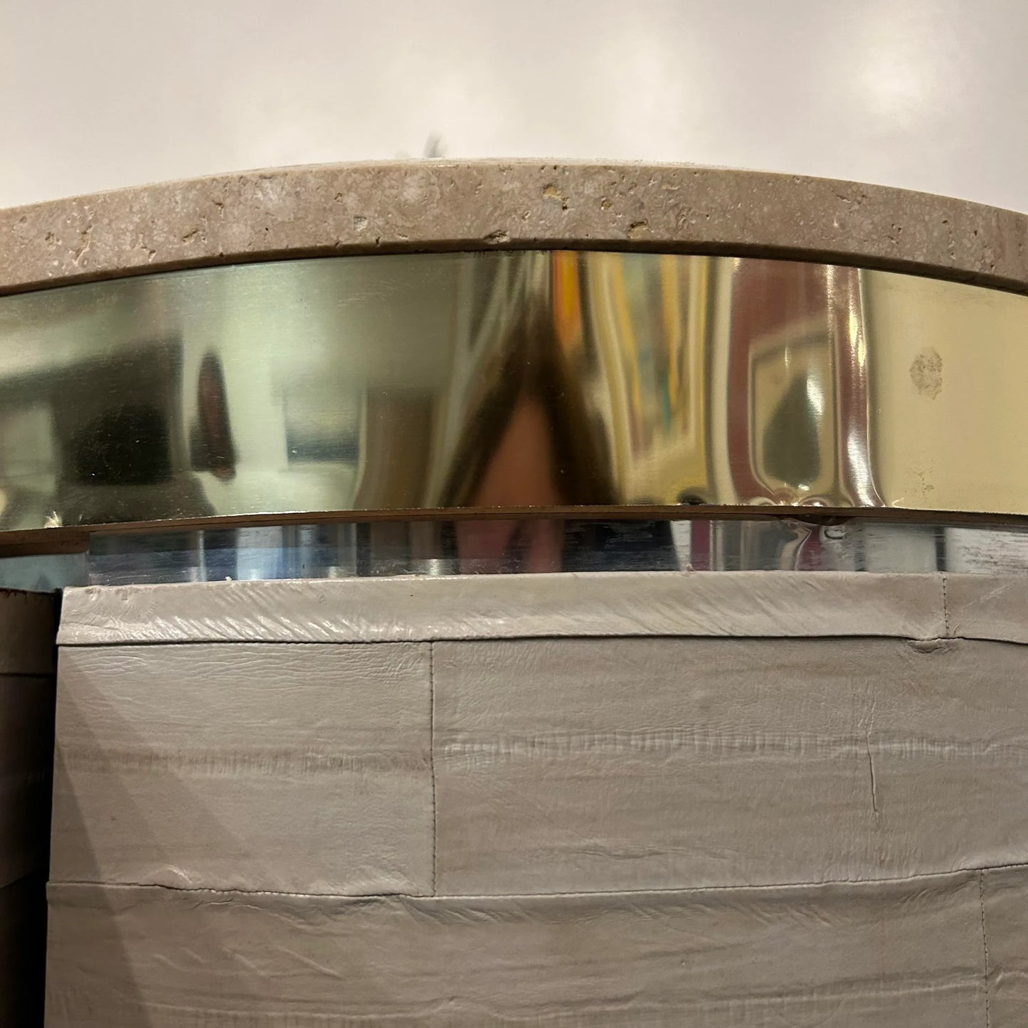 Karl Springer Leather Wrapped Marble Top Two Sided Credenza