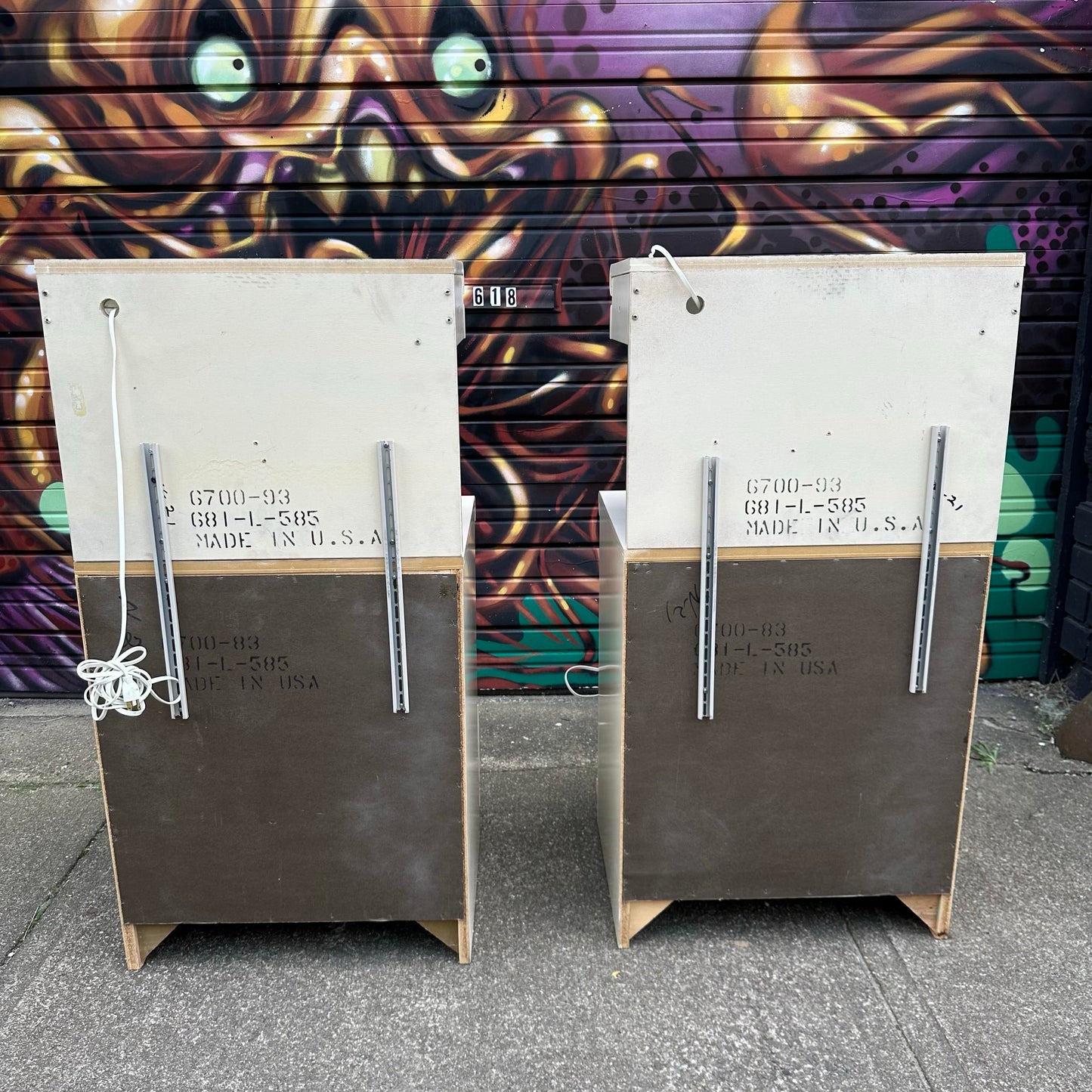 Pair of Broyhill Postmodern Lacquer Cream & Gold Nightstands