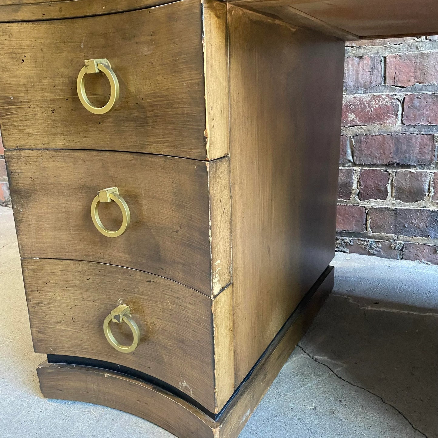 Mid 20th Century Greek Key Leather Top Desk Appears to Be by Parzinger