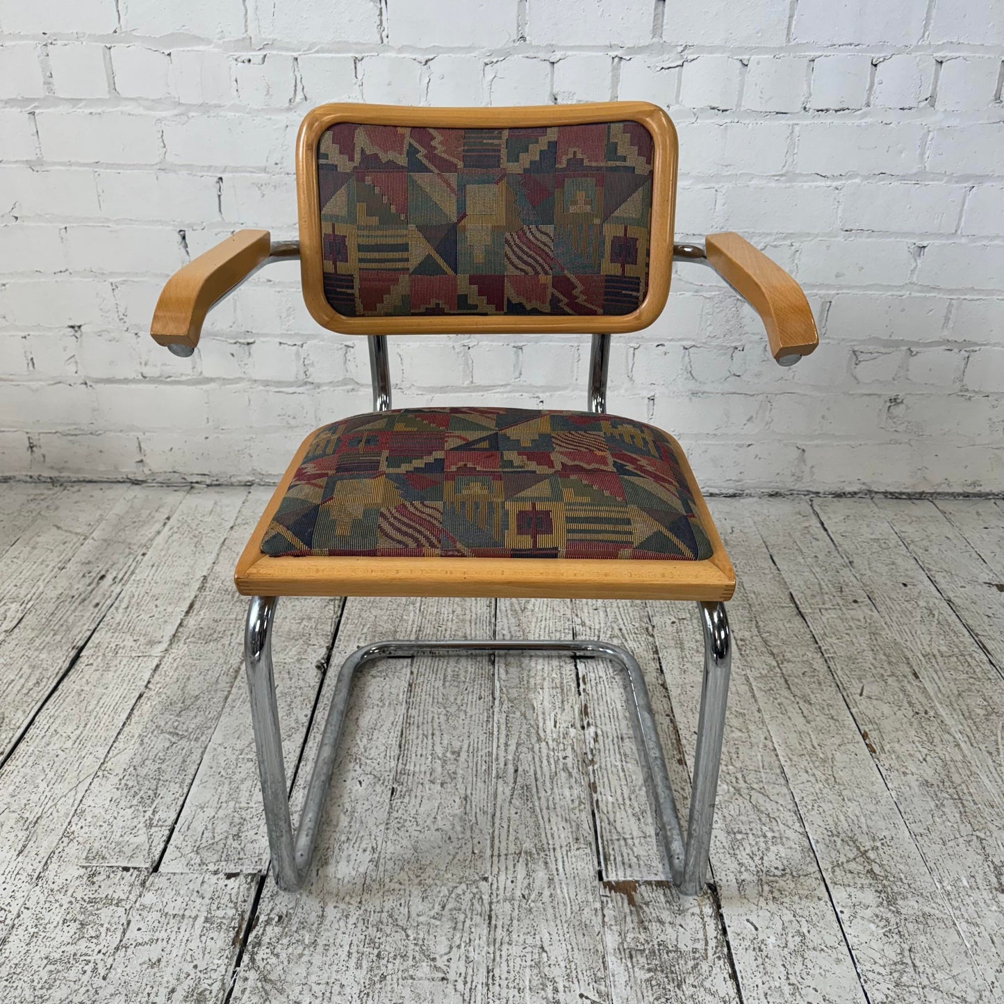 Set of 4 Italian Cantilever Chrome and Oak Dining Chairs Marcel Breuer Cesca