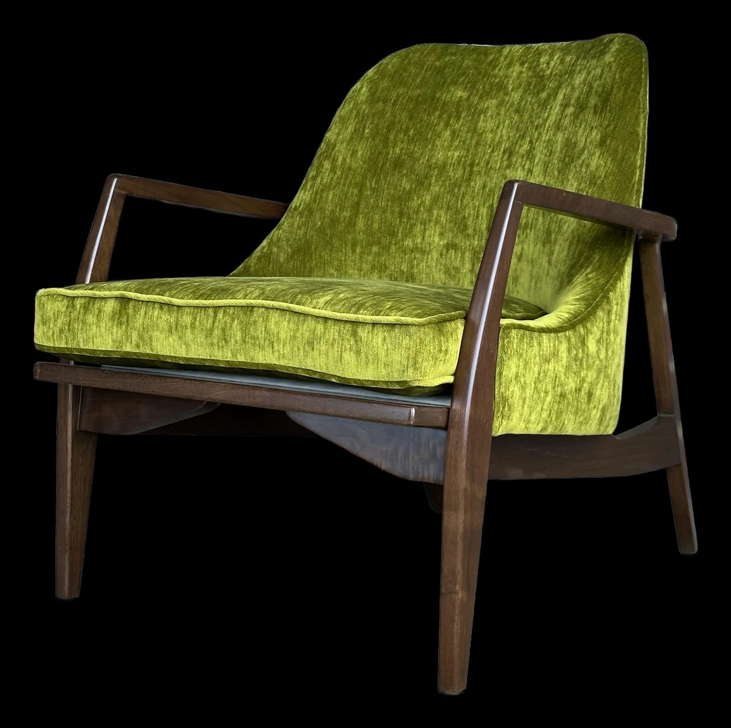 Mid Century Modern Custom Seal Style Lounge Chair Green Crushed Velvet