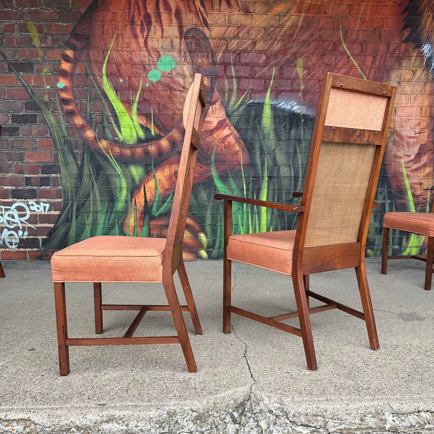 Mid 20th Century Set of 8 Cane High Back Dining Chairs