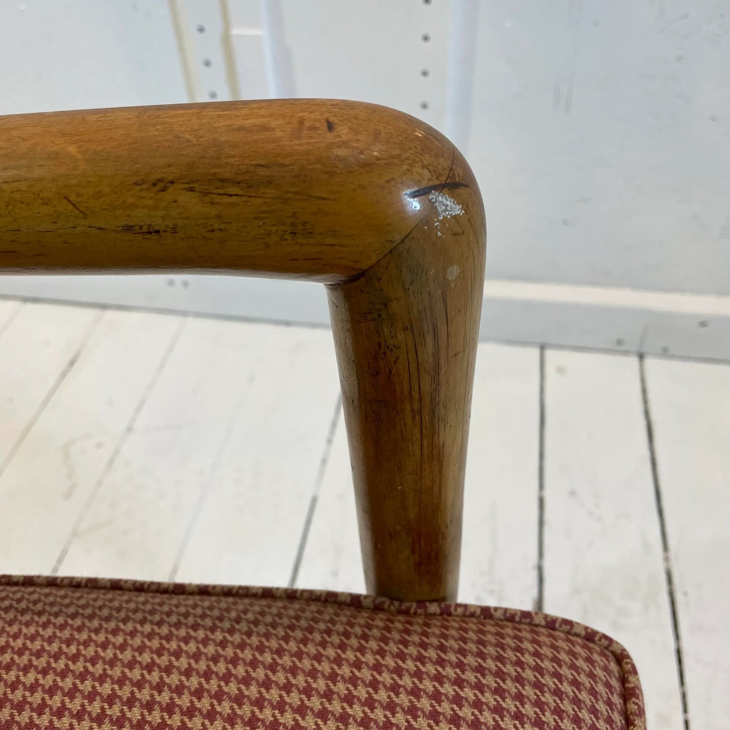 Mid 20th Century Red Checked Fabric Chair
