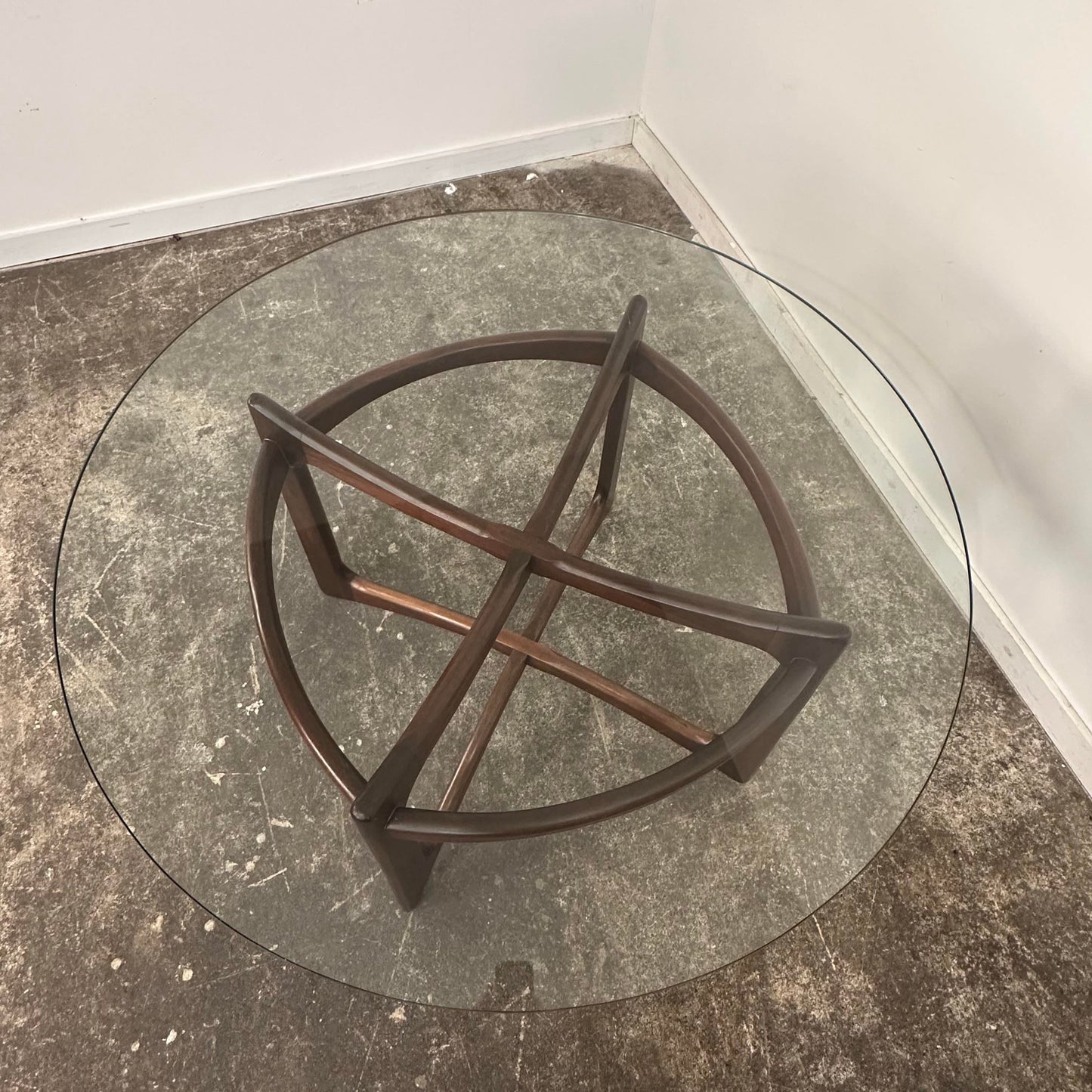Adrian Pearsall Walnut and Glass “Compass” Dining Table