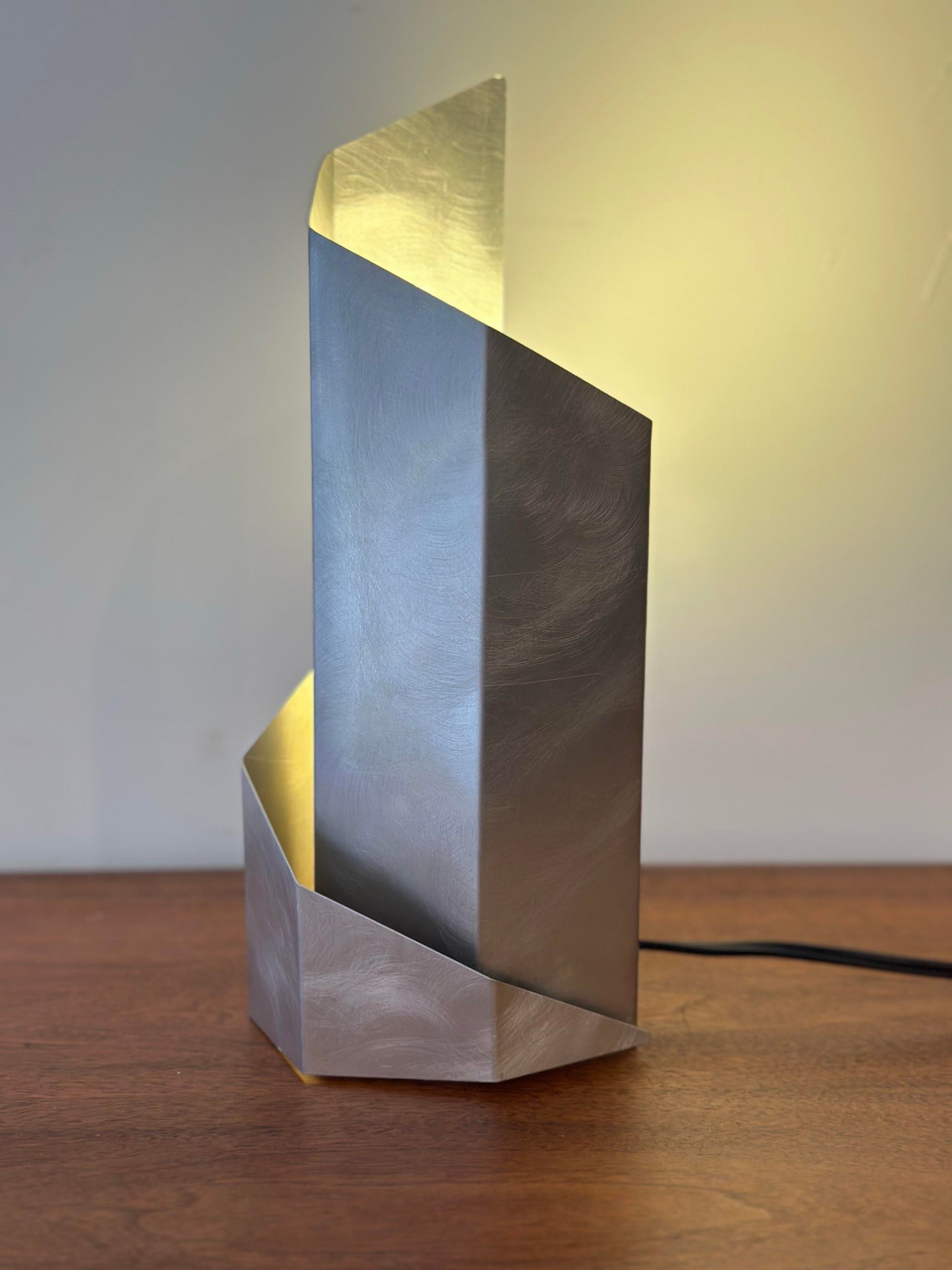 1970s Constructivist Table Lamp in Folded Aluminum by Godley-Schwan