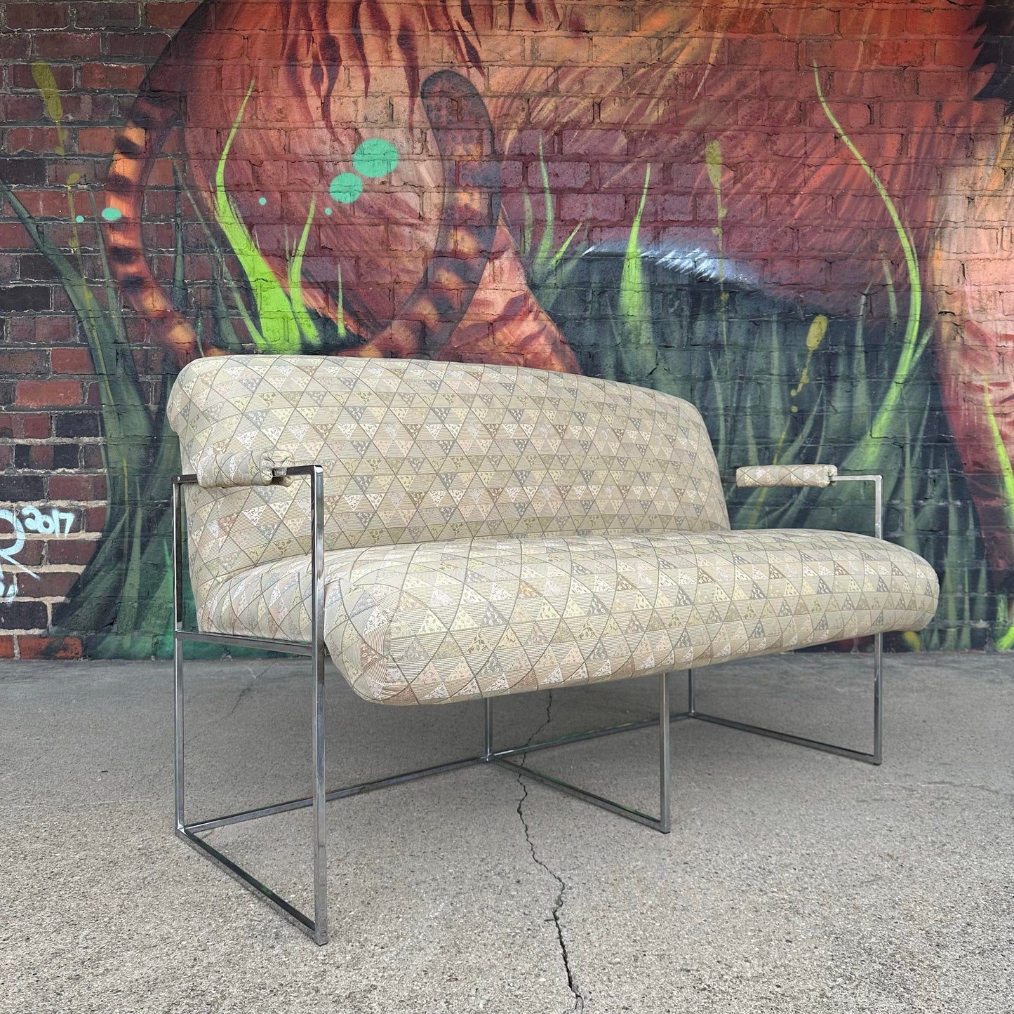 Mid Century Modern Milo Baughman Chrome Base Loveseat