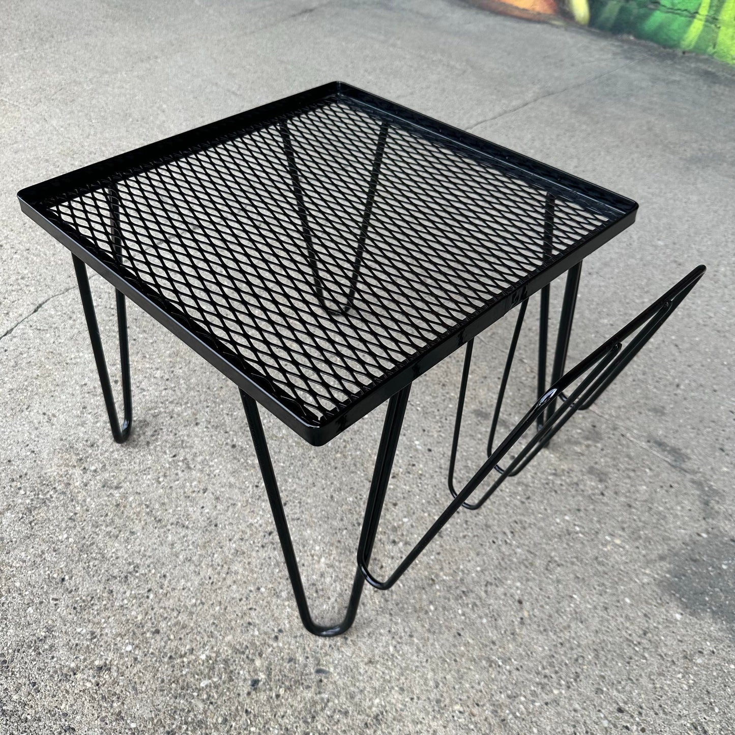 Reupholstered and Powder Coated Hairpin Leg Magazine Rack Ottoman