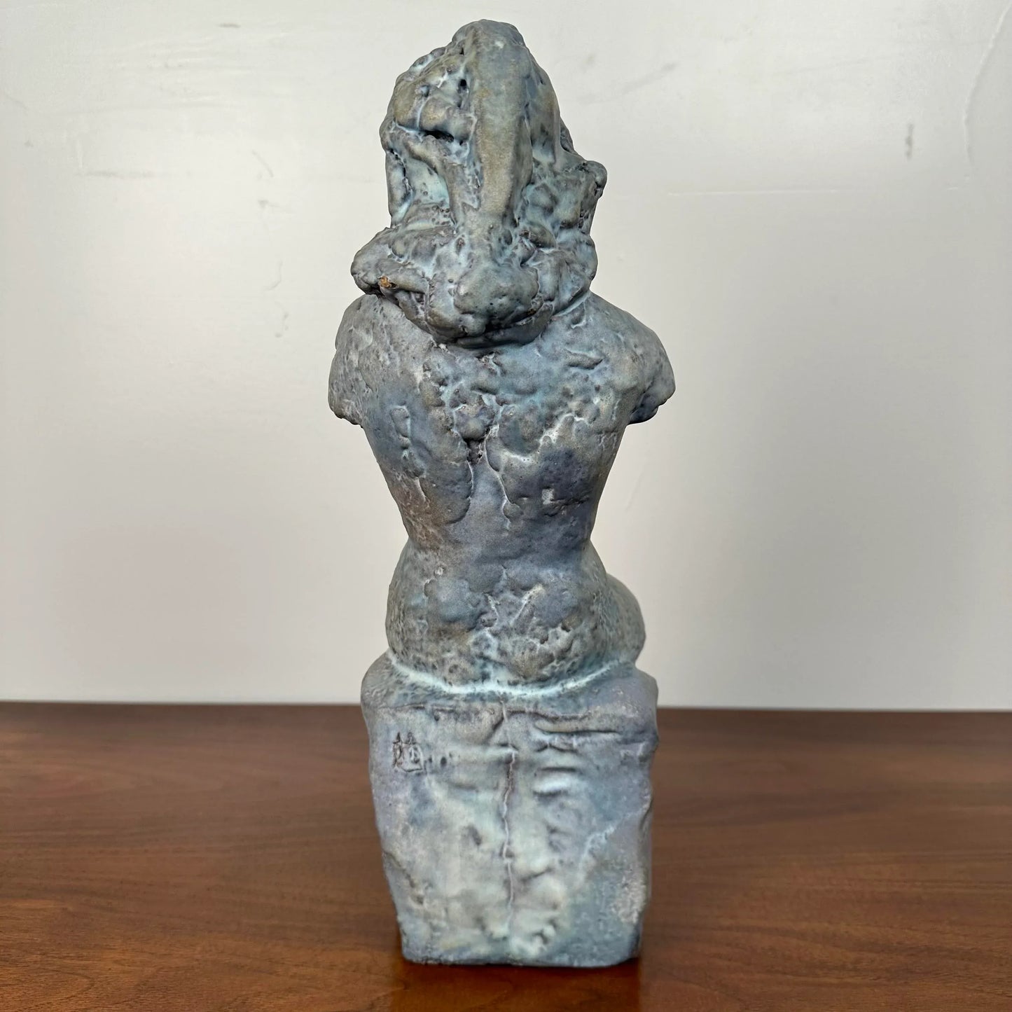 Solid Ceramic Nude Sculpture in Blue Glaze Unknown Artist