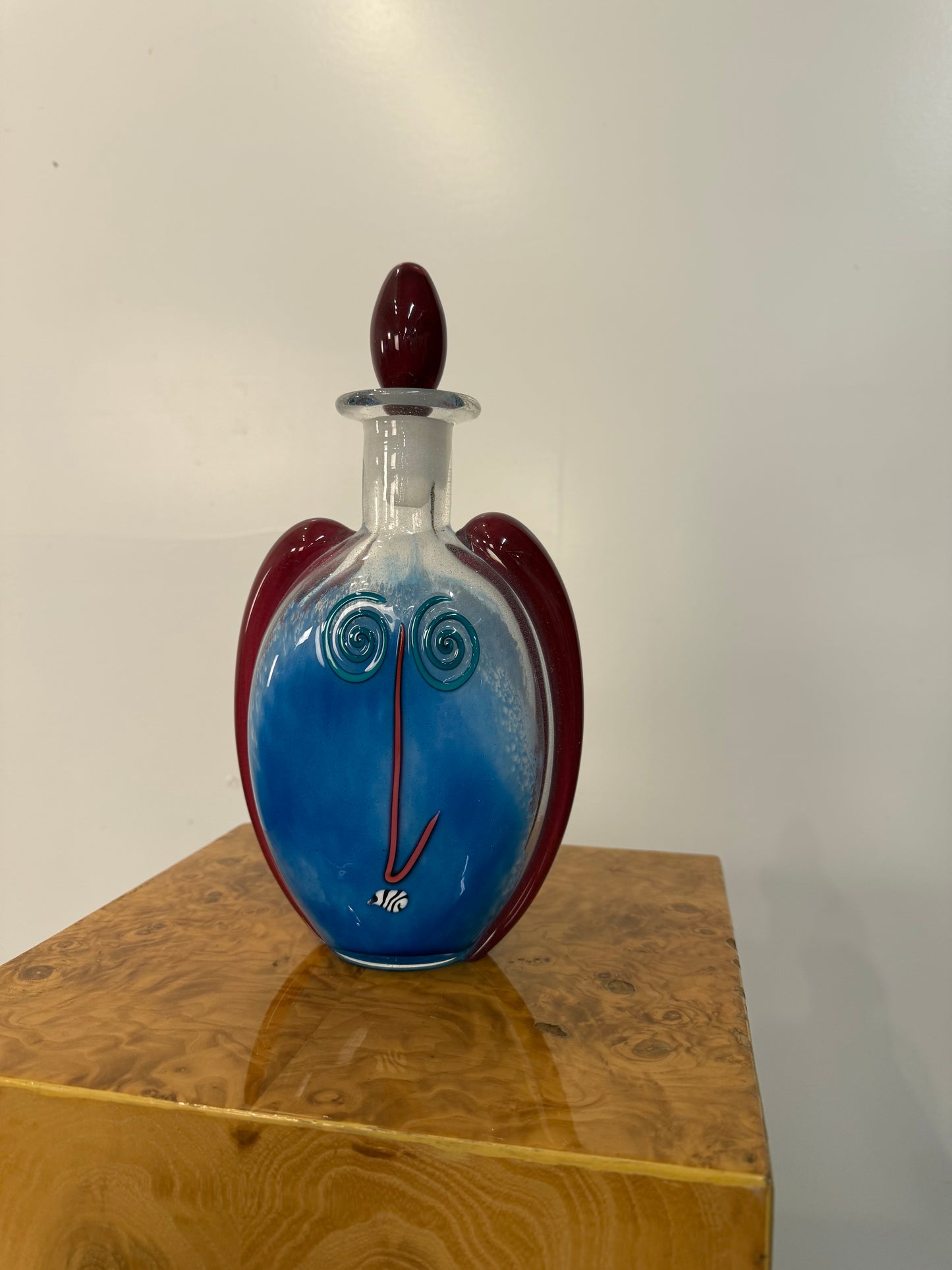 1993 Fineline Studios by Kerry Feldman Handblown Glass Decanter With Face
